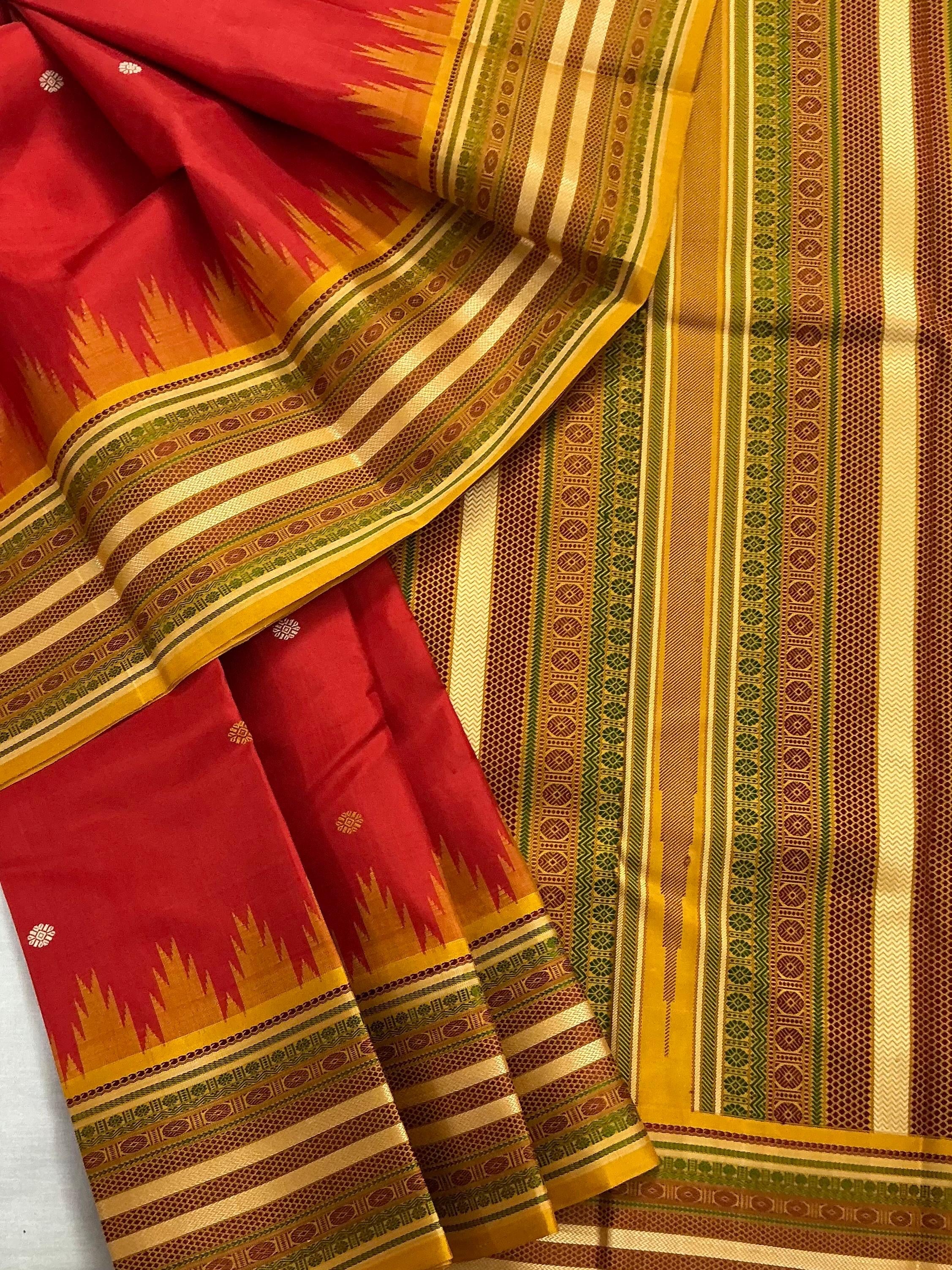 No Zari Korvai Kanjivaram Silk (Red)