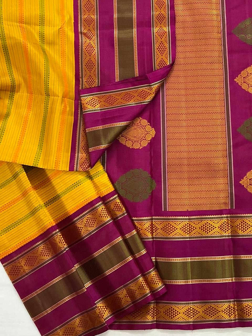No Zari Korvai Kanjivaram Silk (Yellow Mustard)