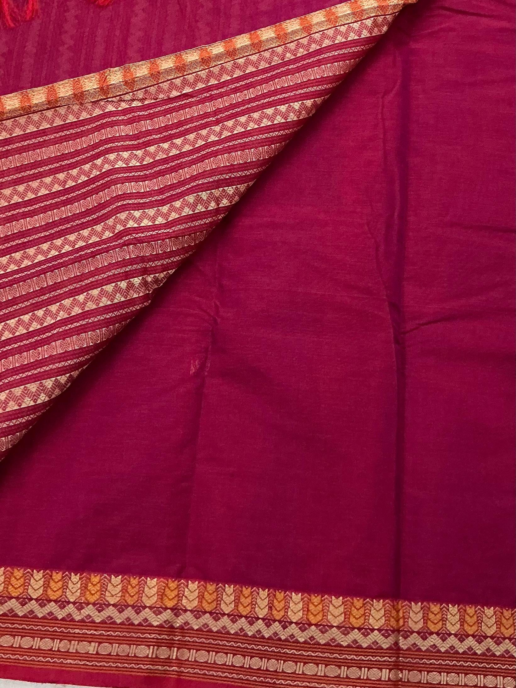 Handwoven Kanchi cotton :  Dark Reddish Pink