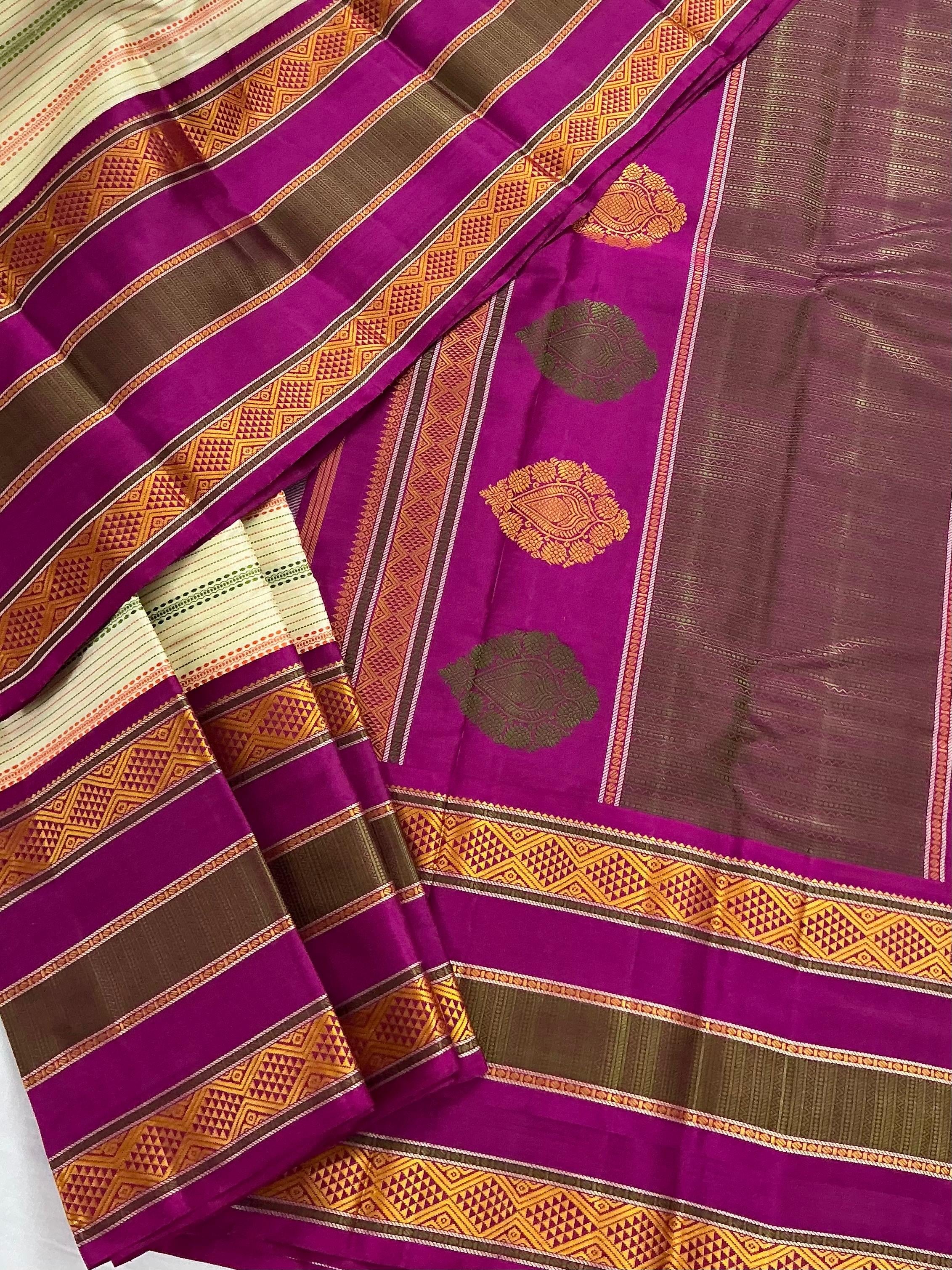 No Zari Korvai Kanjivaram Silk (Faint butterscotch)