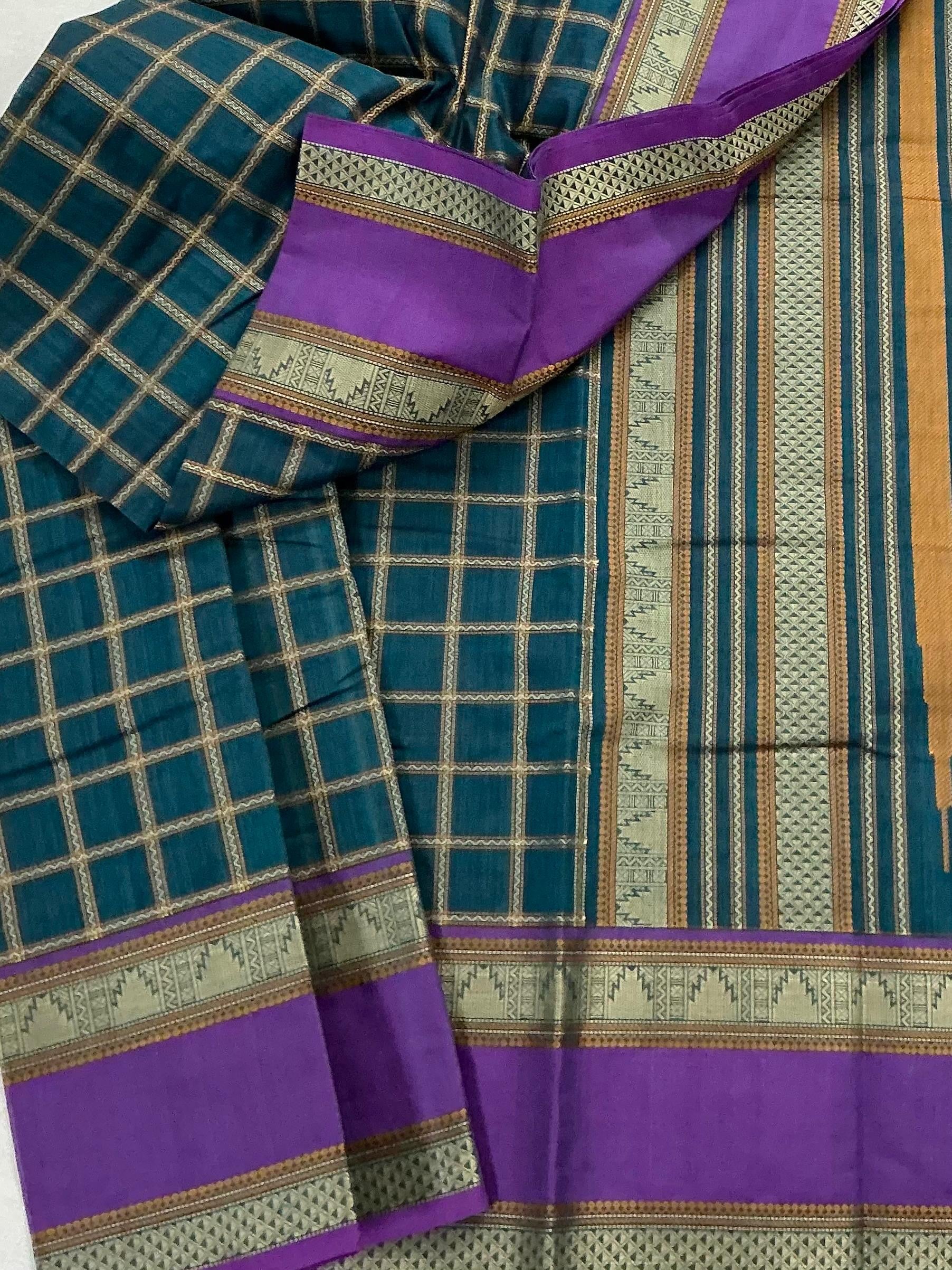 Handwoven Kanchi cotton :  Dark Cyan