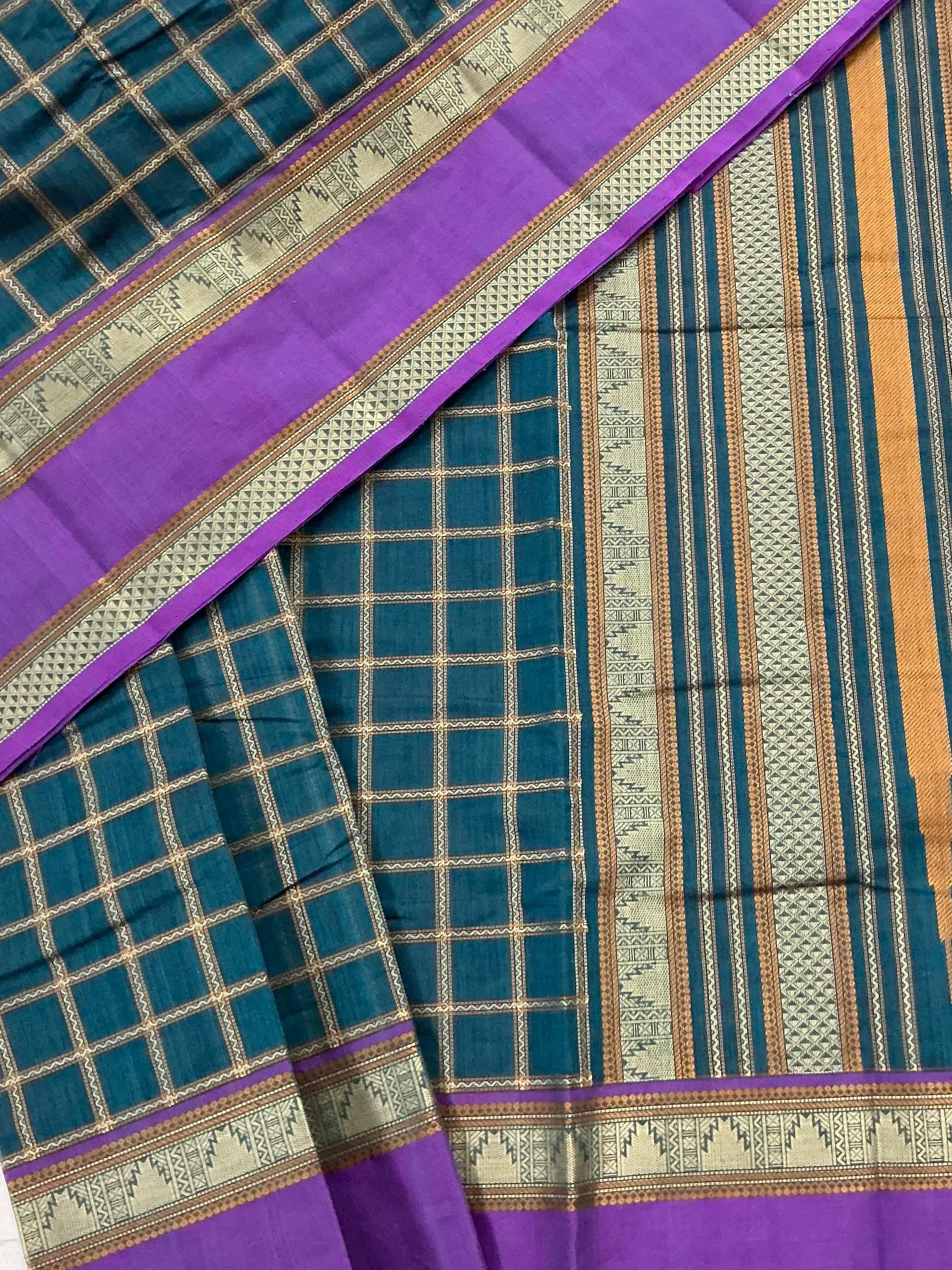 Handwoven Kanchi cotton :  Dark Cyan