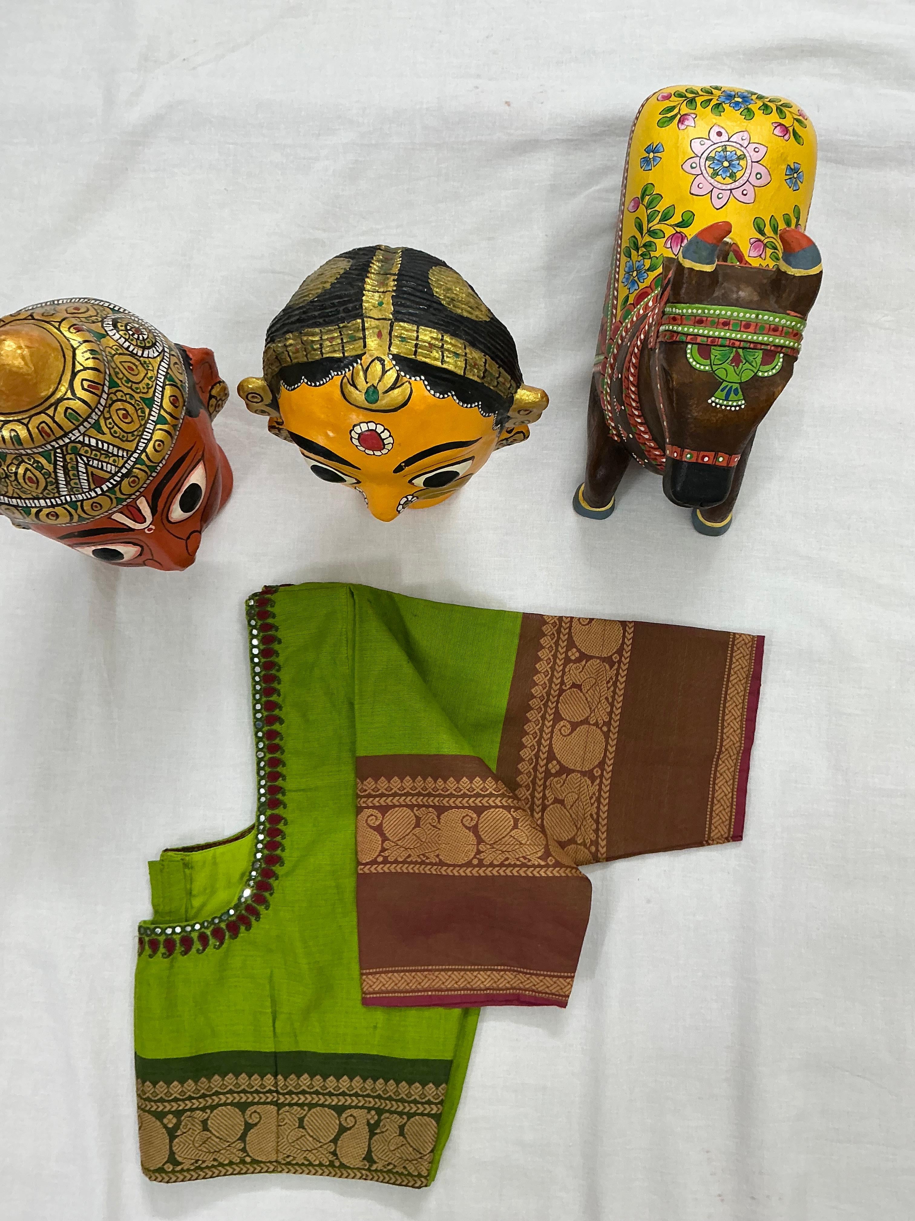 Handcrafted Ready to Wear Cotton Blouse - Parrot Green