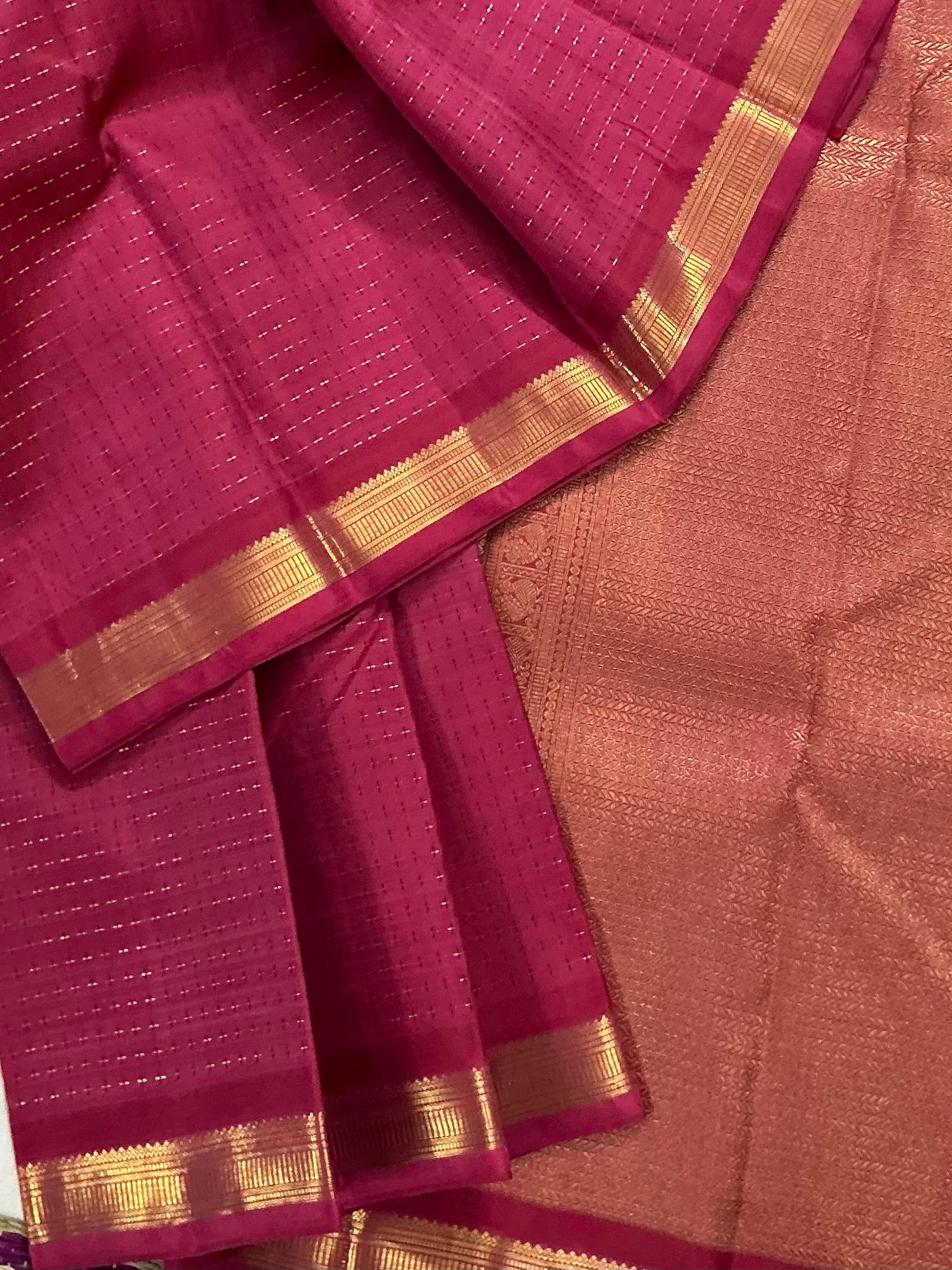 Swara: Plus Butta Kanjivaram Silk (Tomato Pink)