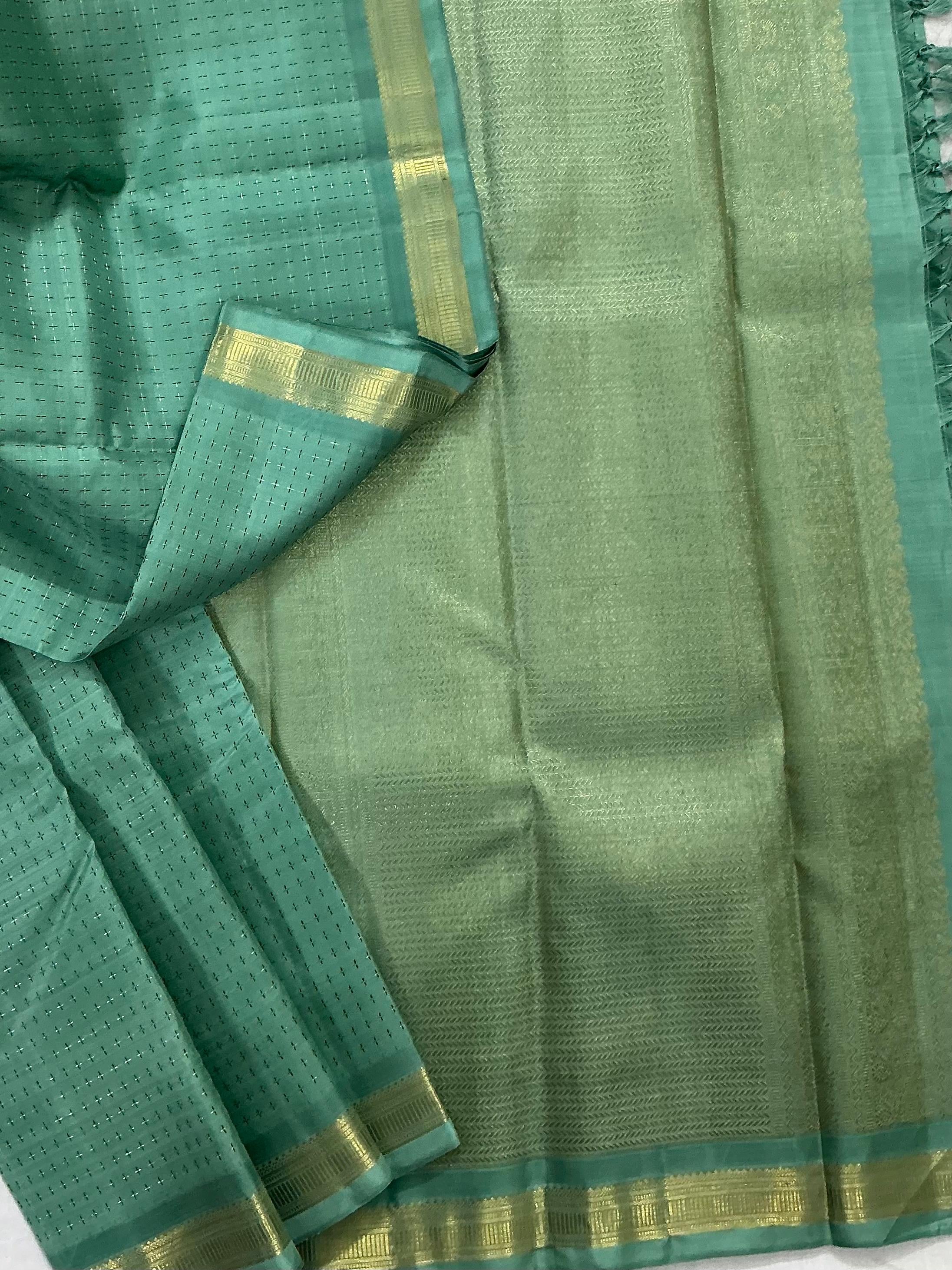Swara: Plus Butta Kanjivaram Silk (Mint Green)