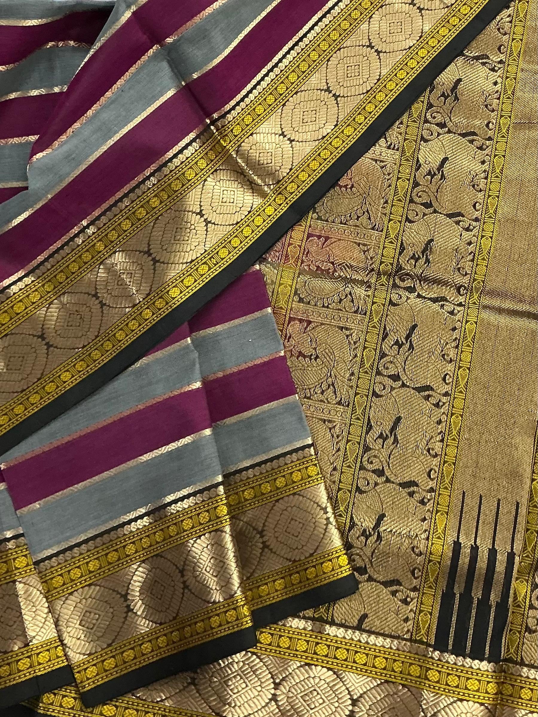 Handwoven Silk Cotton with Zari motifs