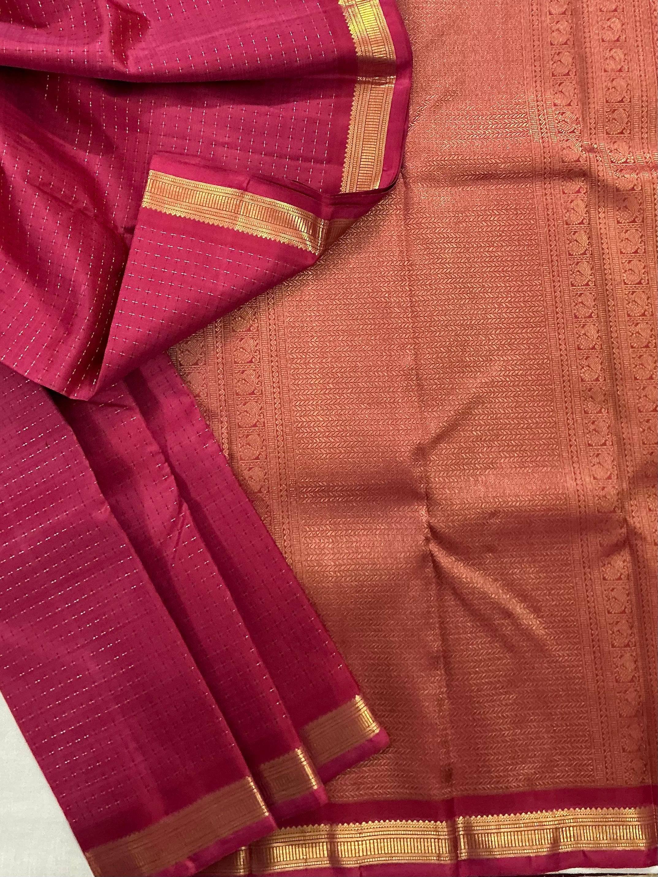 Swara: Plus Butta Kanjivaram Silk (Tomato Pink)
