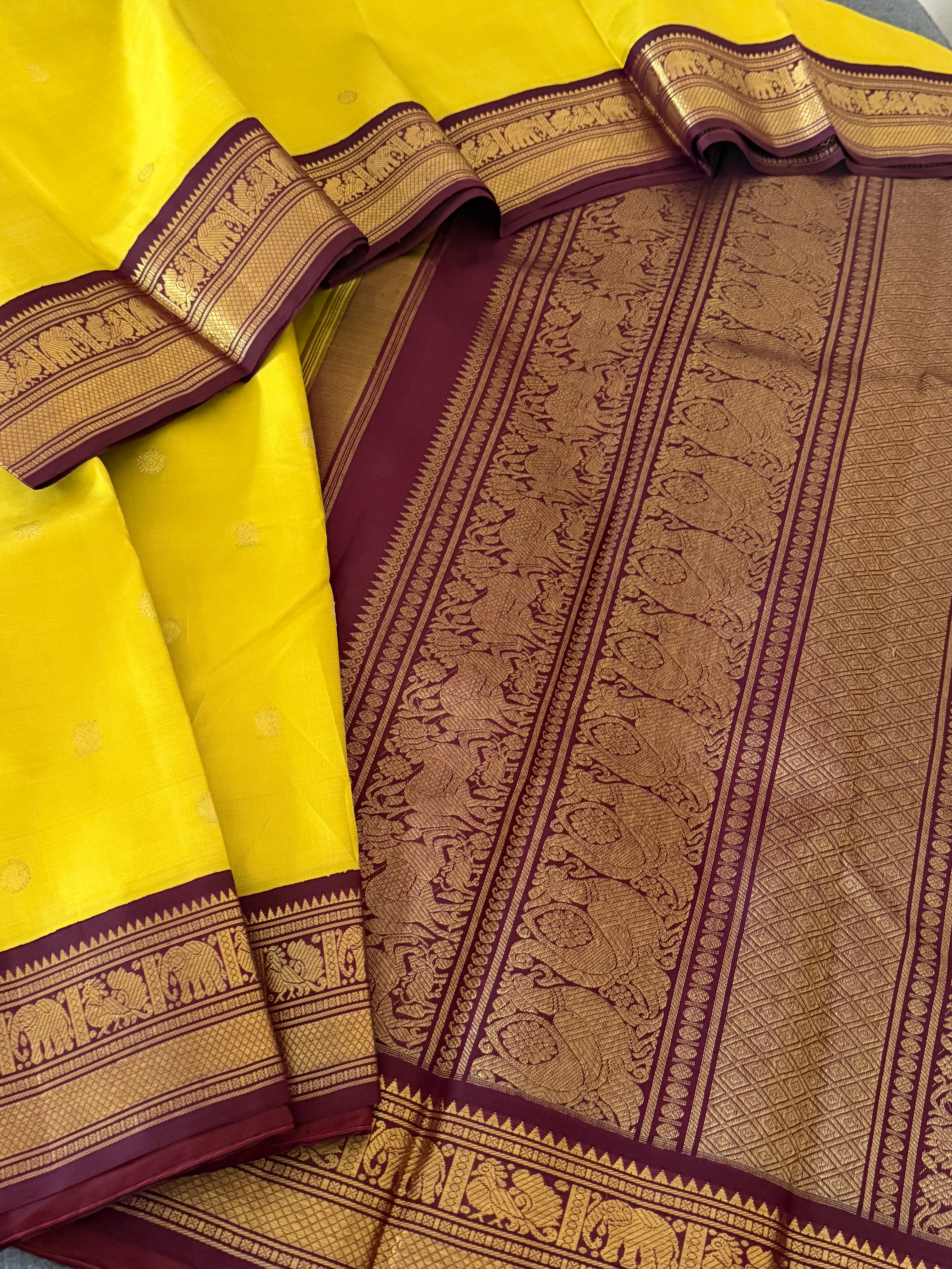 MYTHILI : Vintage Korvai Kanjivaram (Oily Samoanga Yellow)