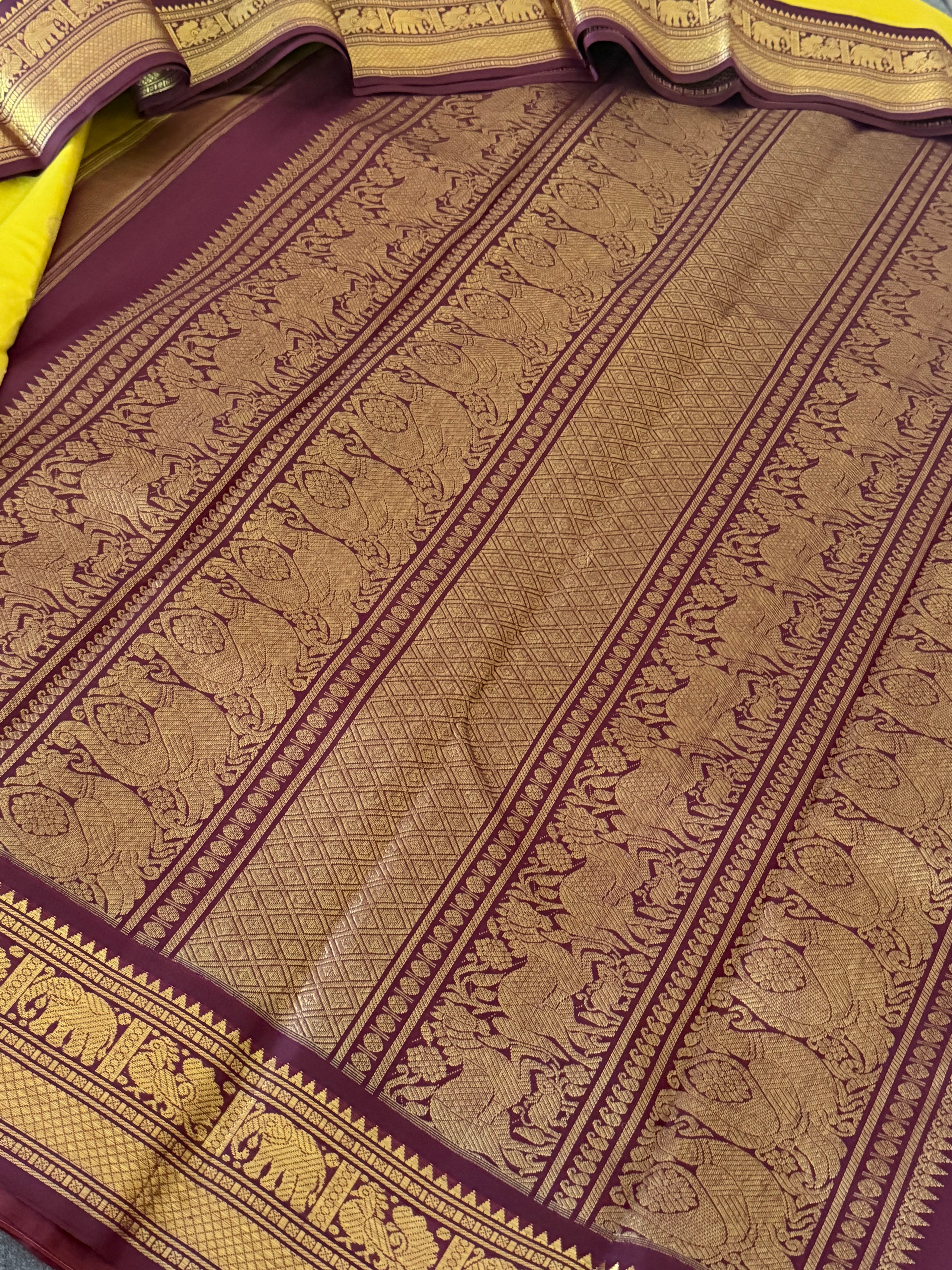 MYTHILI : Vintage Korvai Kanjivaram (Oily Samoanga Yellow)