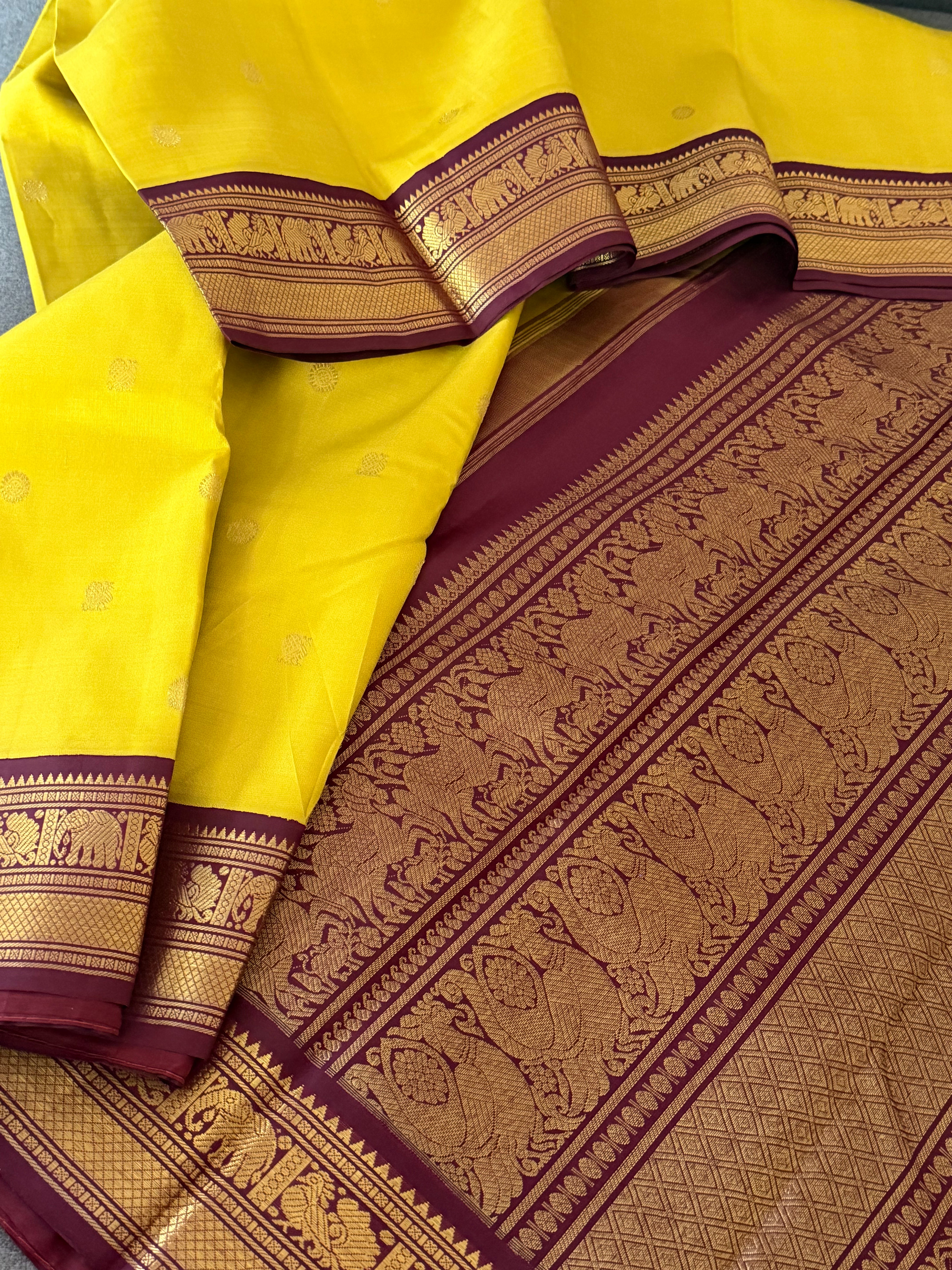 MYTHILI : Vintage Korvai Kanjivaram (Oily Samoanga Yellow)