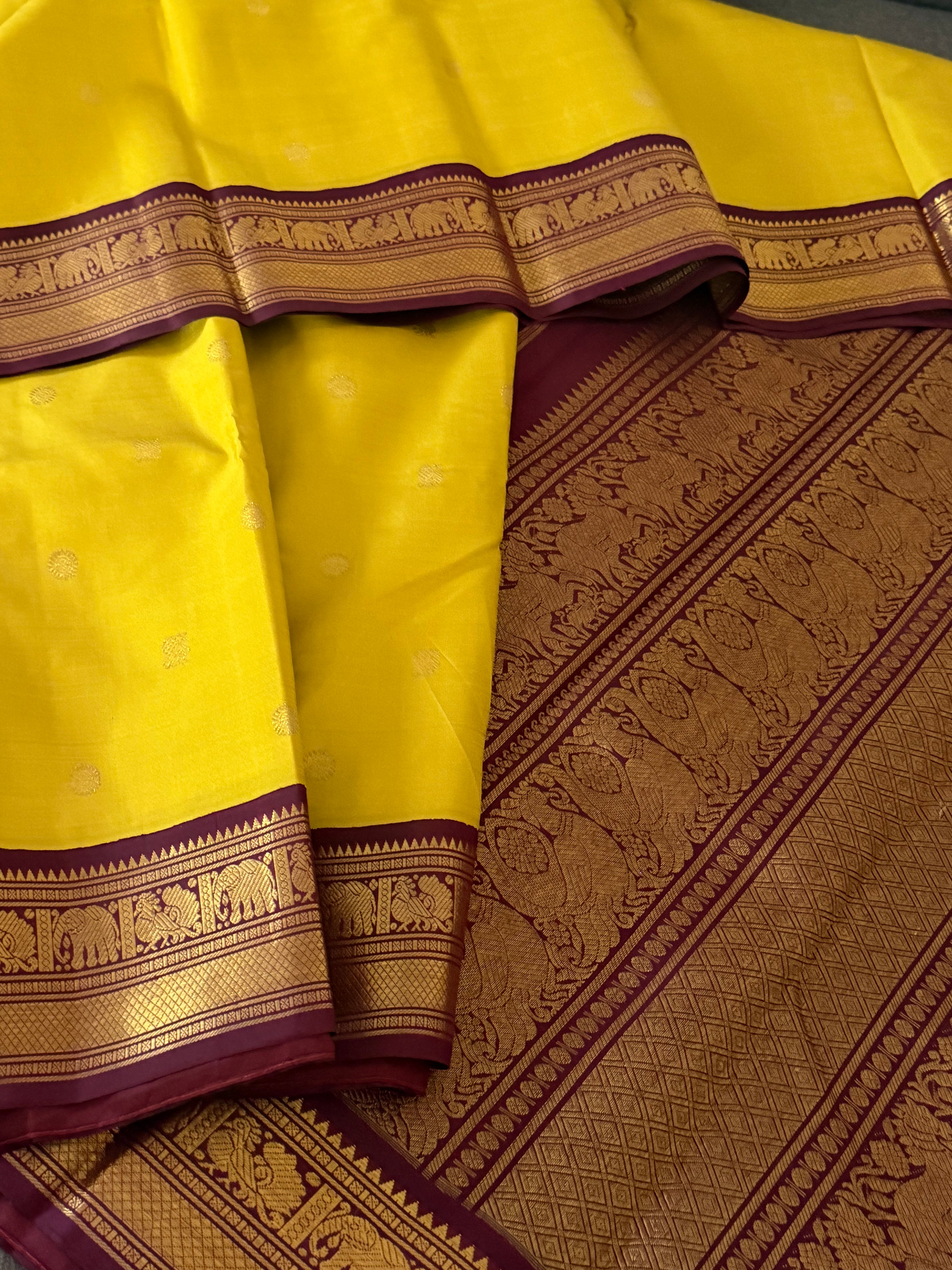 MYTHILI : Vintage Korvai Kanjivaram (Oily Samoanga Yellow)