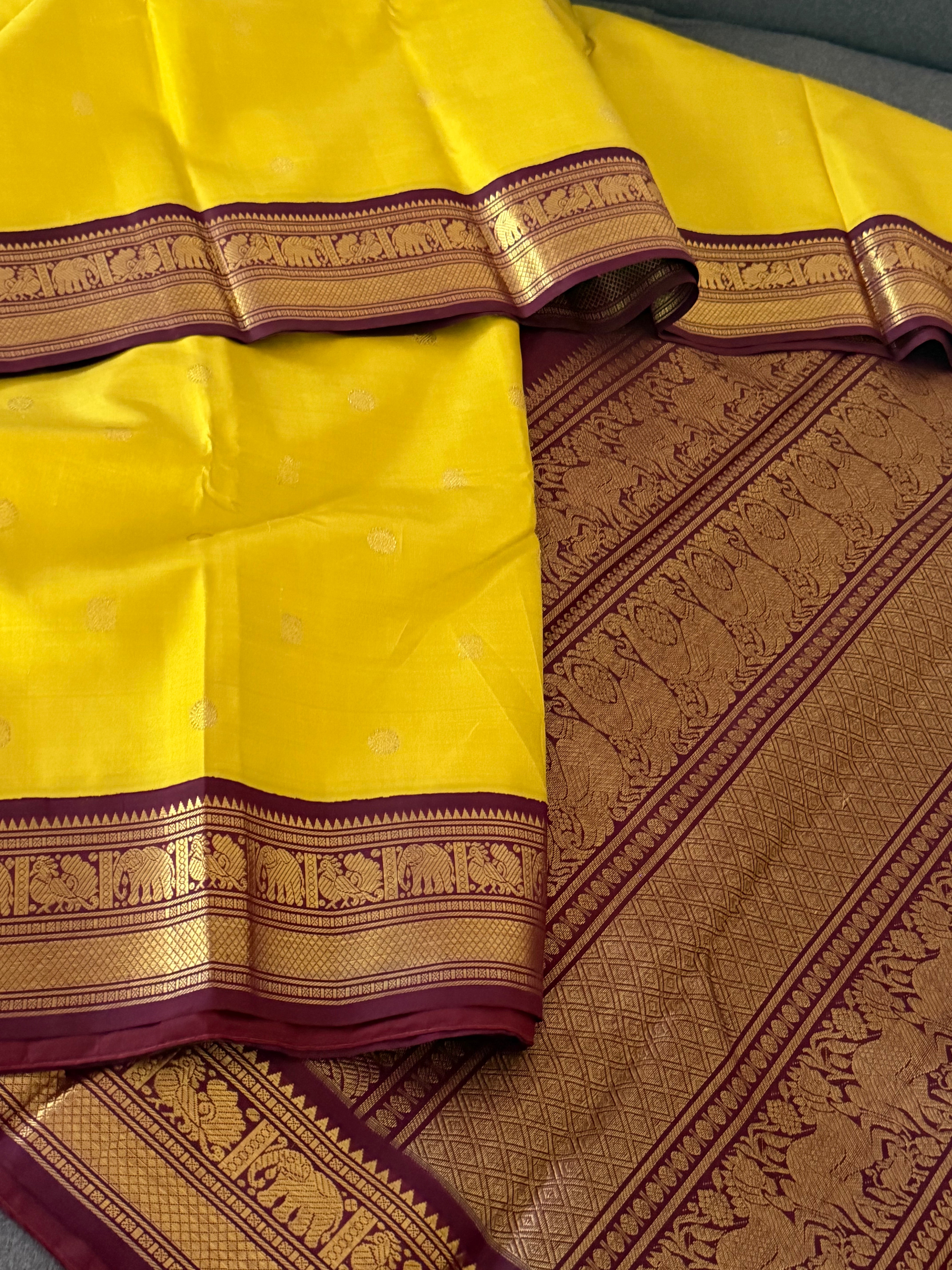 MYTHILI : Vintage Korvai Kanjivaram (Oily Samoanga Yellow)