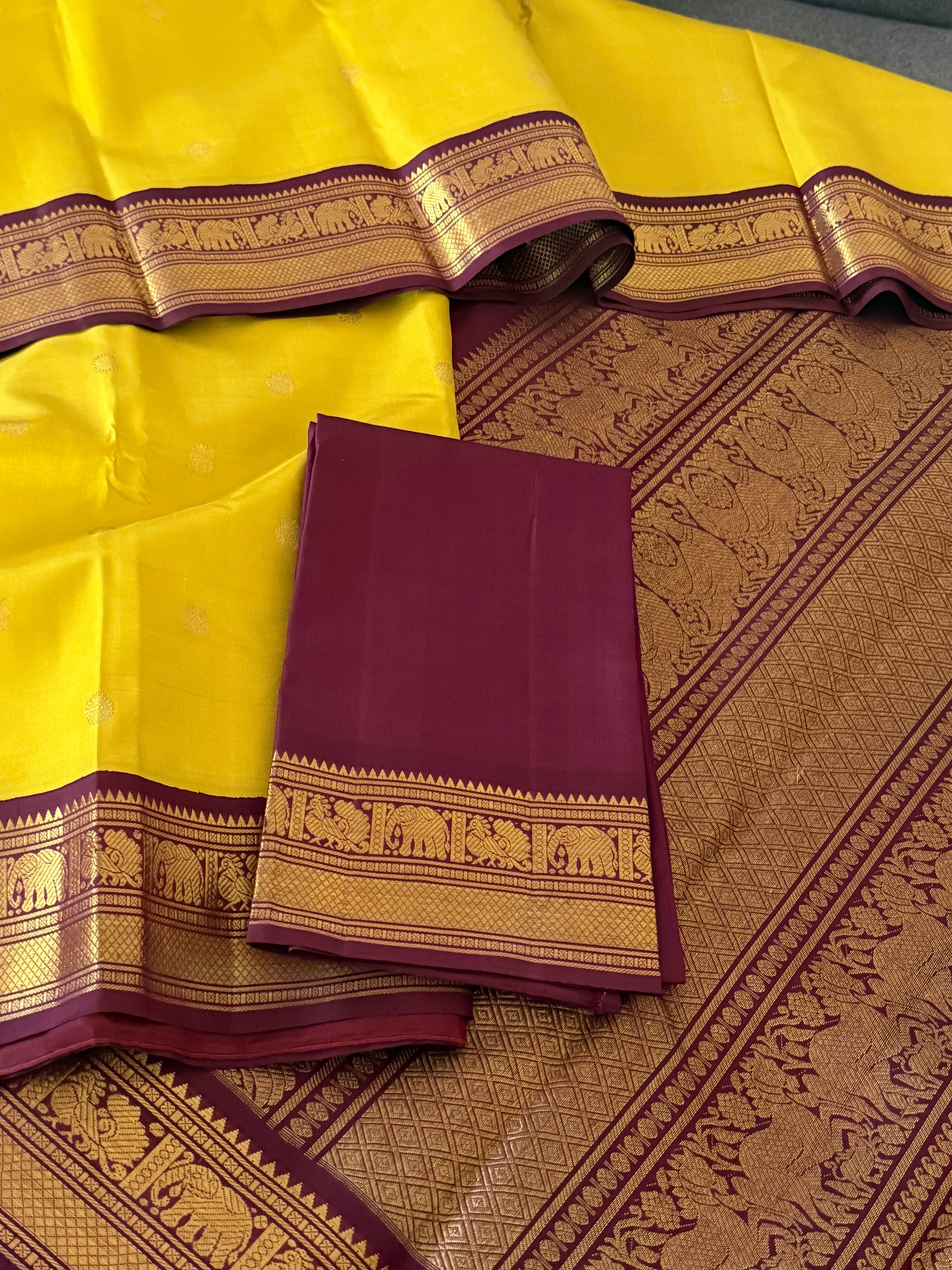 MYTHILI : Vintage Korvai Kanjivaram (Oily Samoanga Yellow)