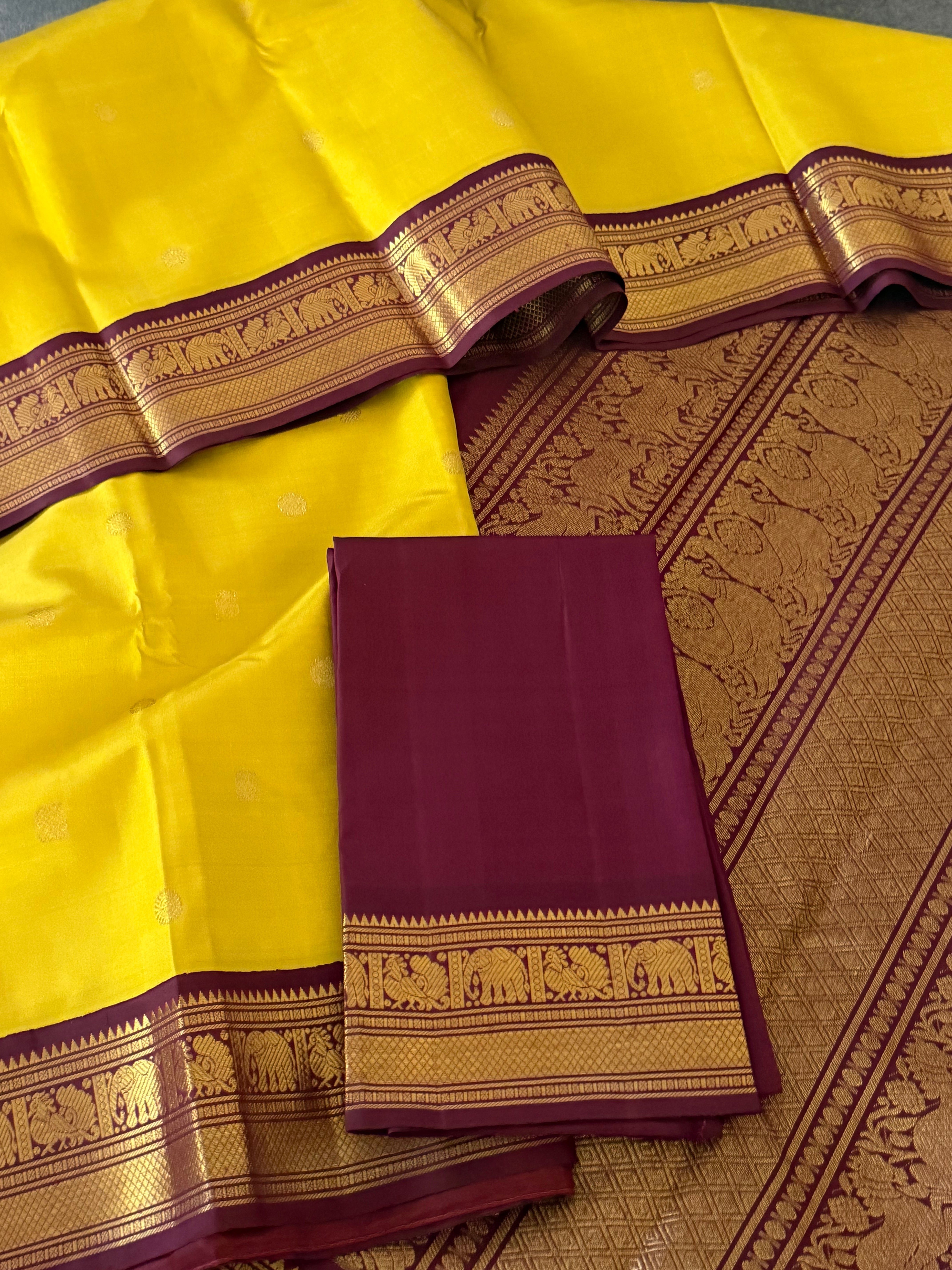 MYTHILI : Vintage Korvai Kanjivaram (Oily Samoanga Yellow)