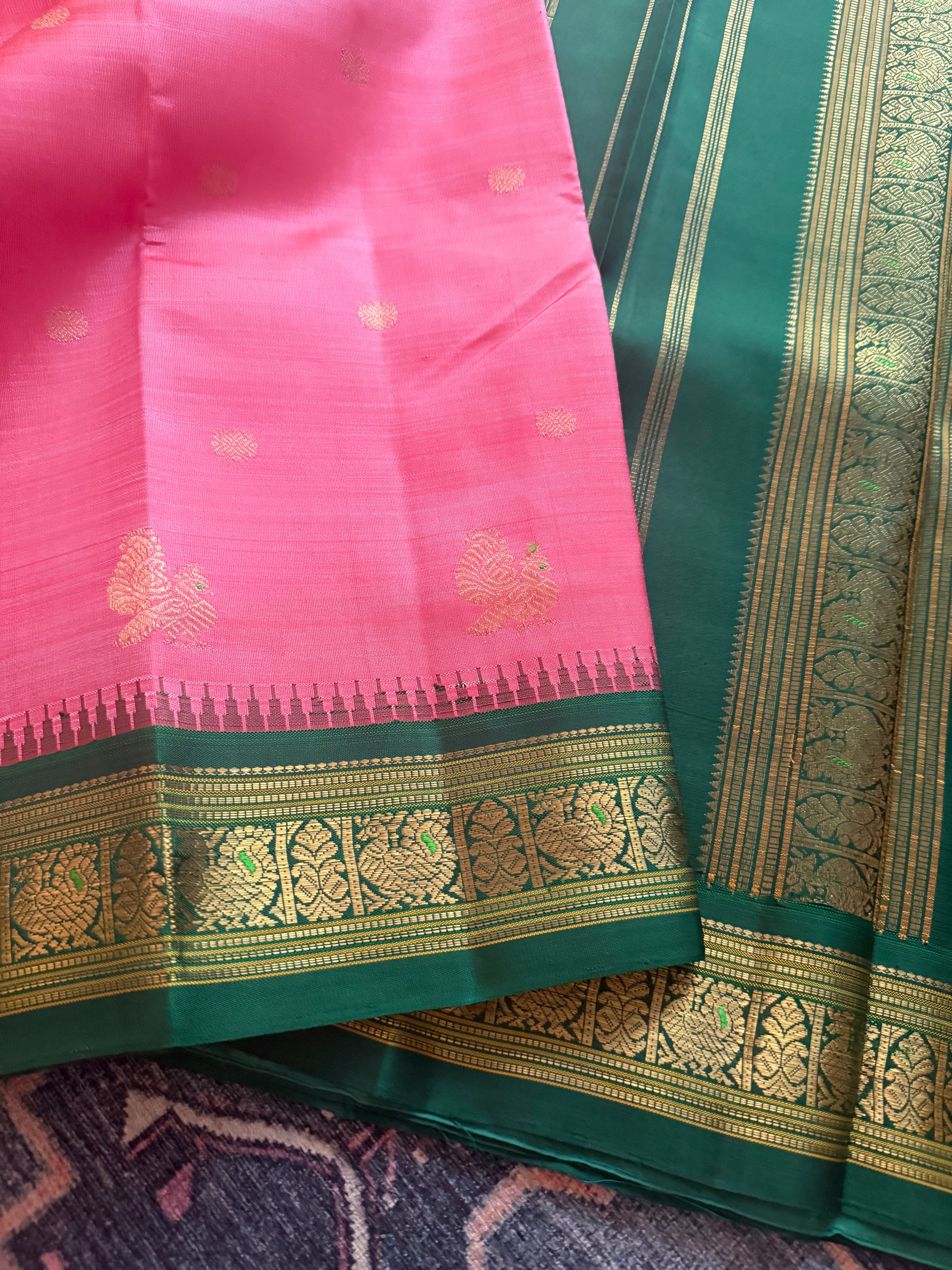MYTHILI : Vintage Inspired Korvai Kanjivaram (Lotus Pink)