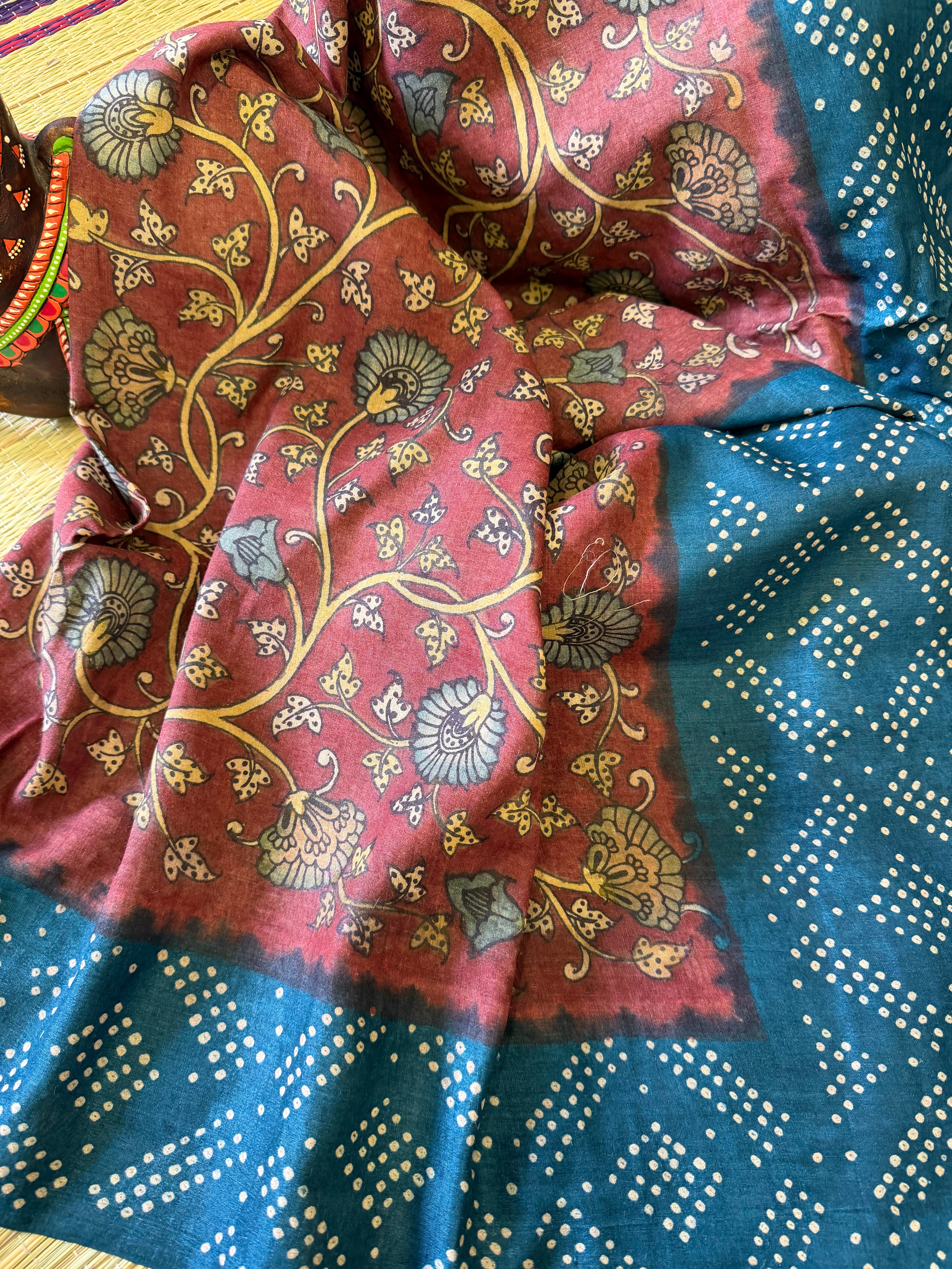 Bandhej x Kalamkari on Tussar
