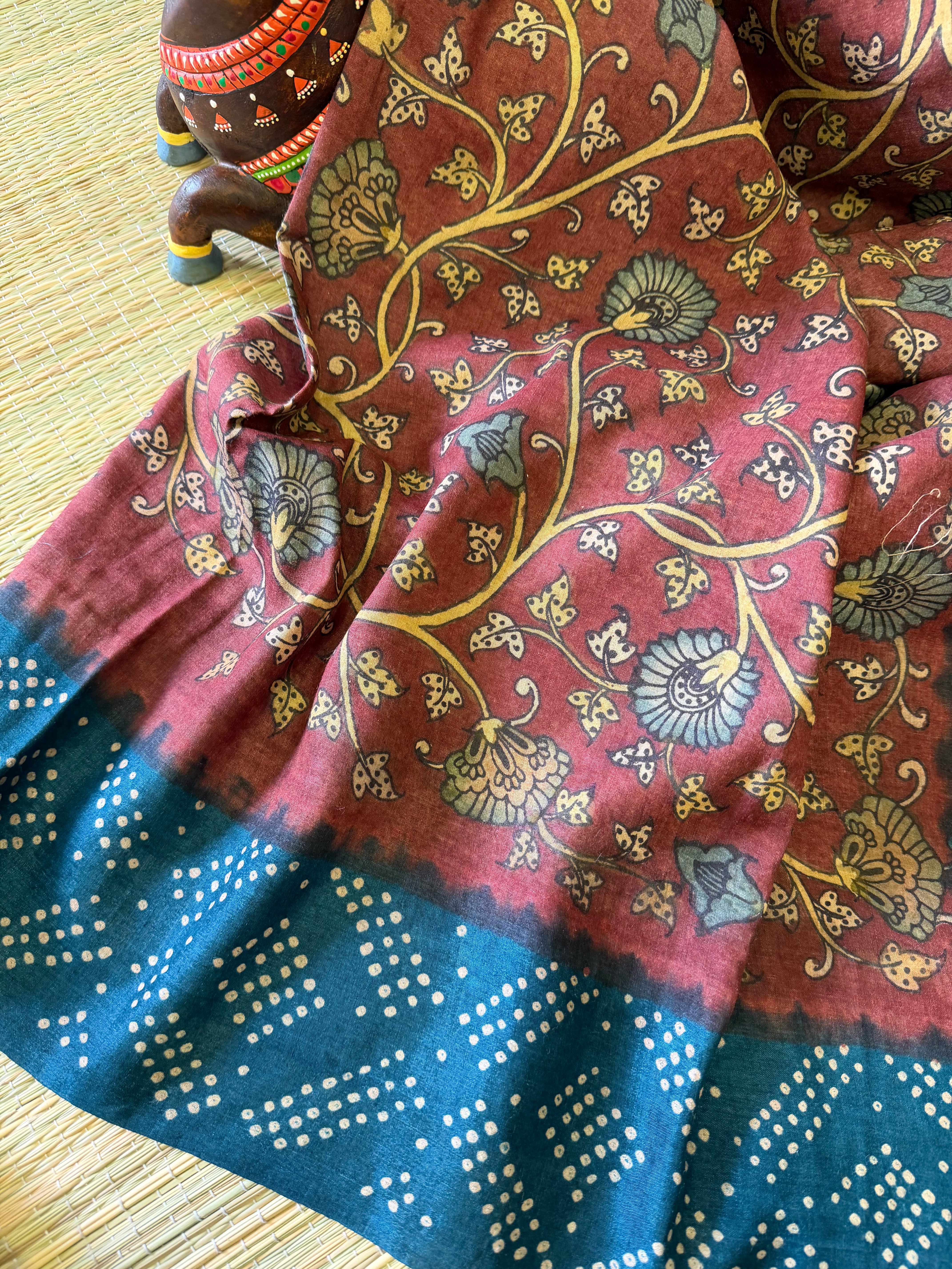 Bandhej x Kalamkari on Tussar