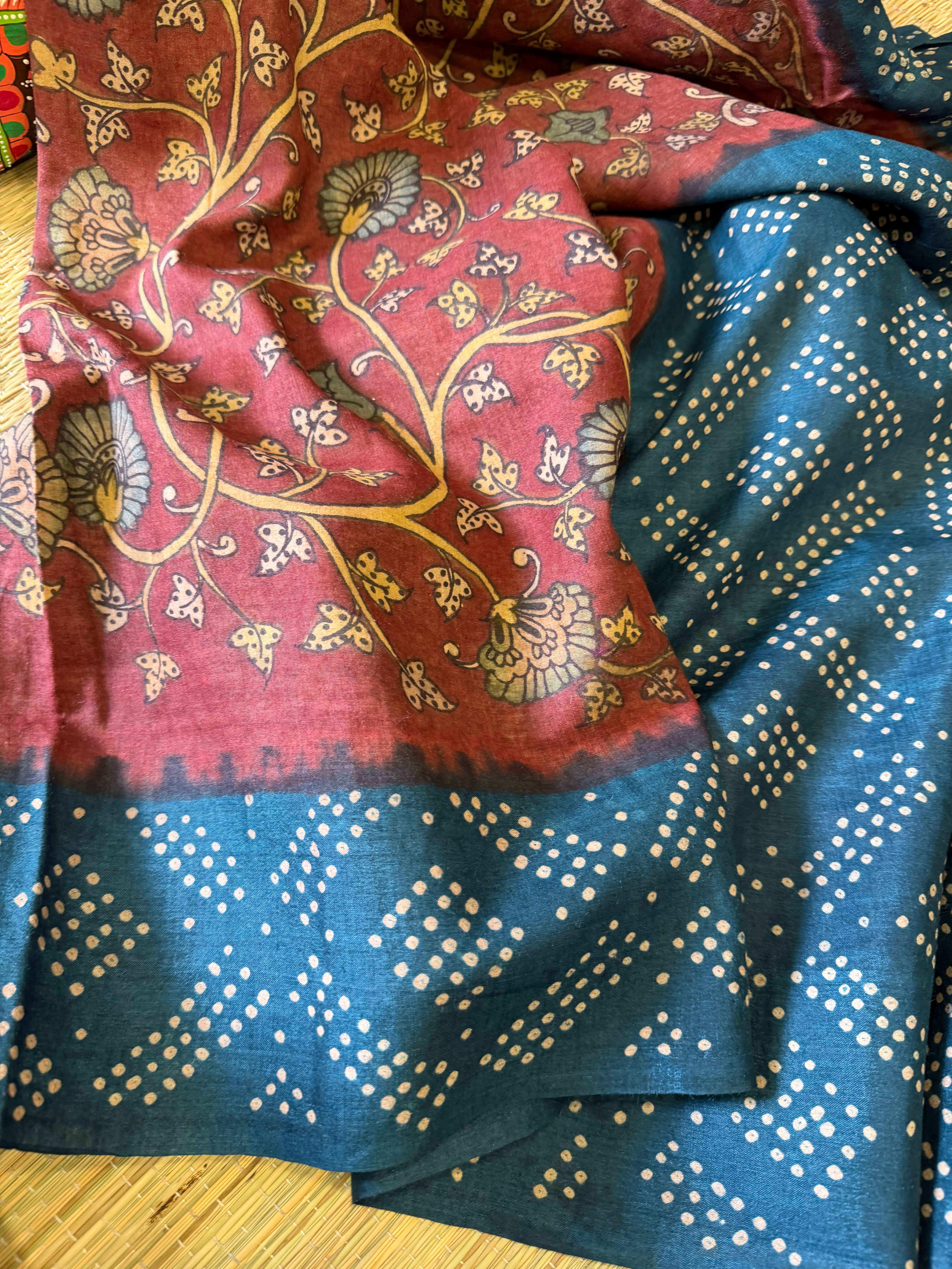 Bandhej x Kalamkari on Tussar