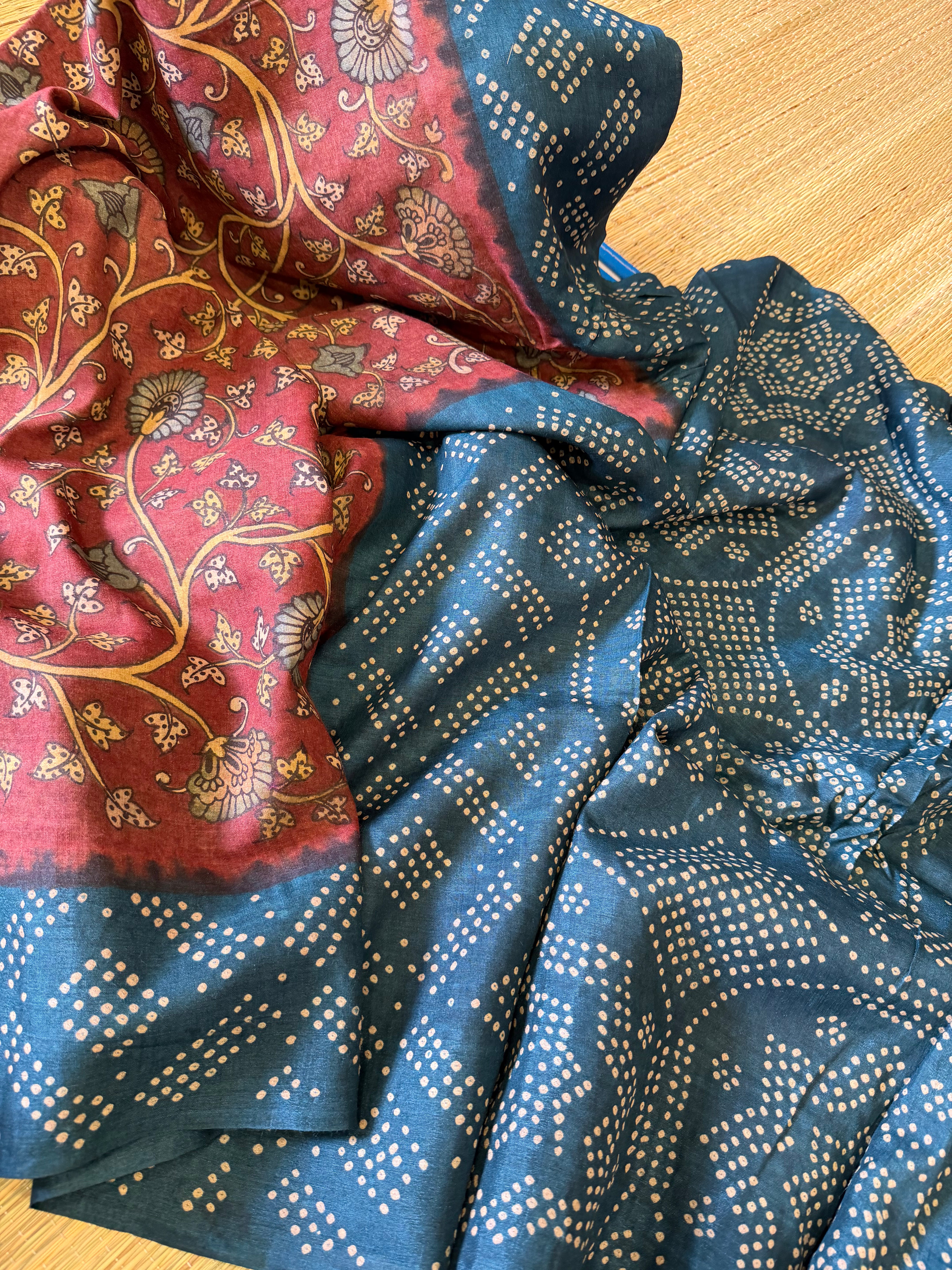 Bandhej x Kalamkari on Tussar