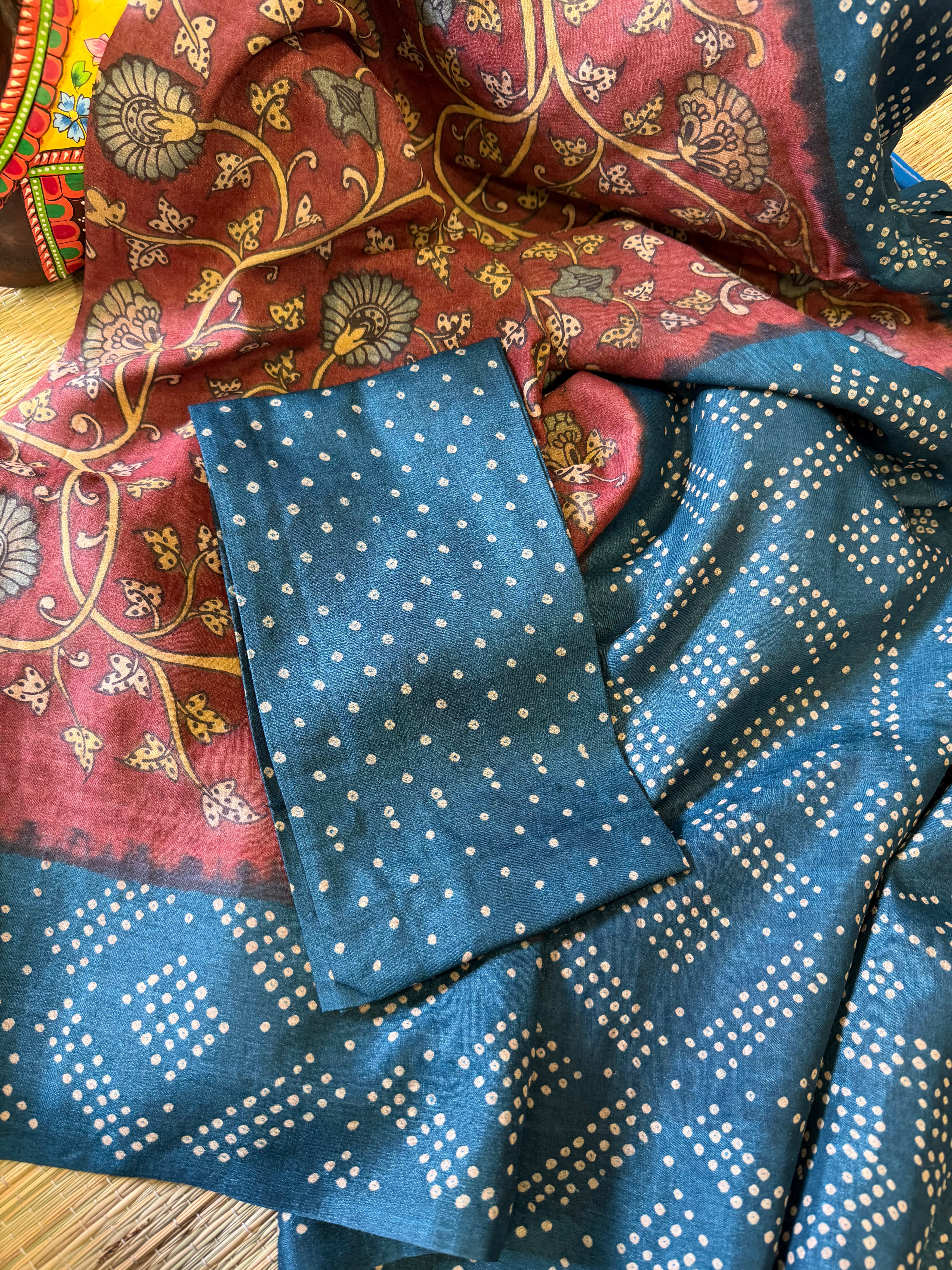 Bandhej x Kalamkari on Tussar
