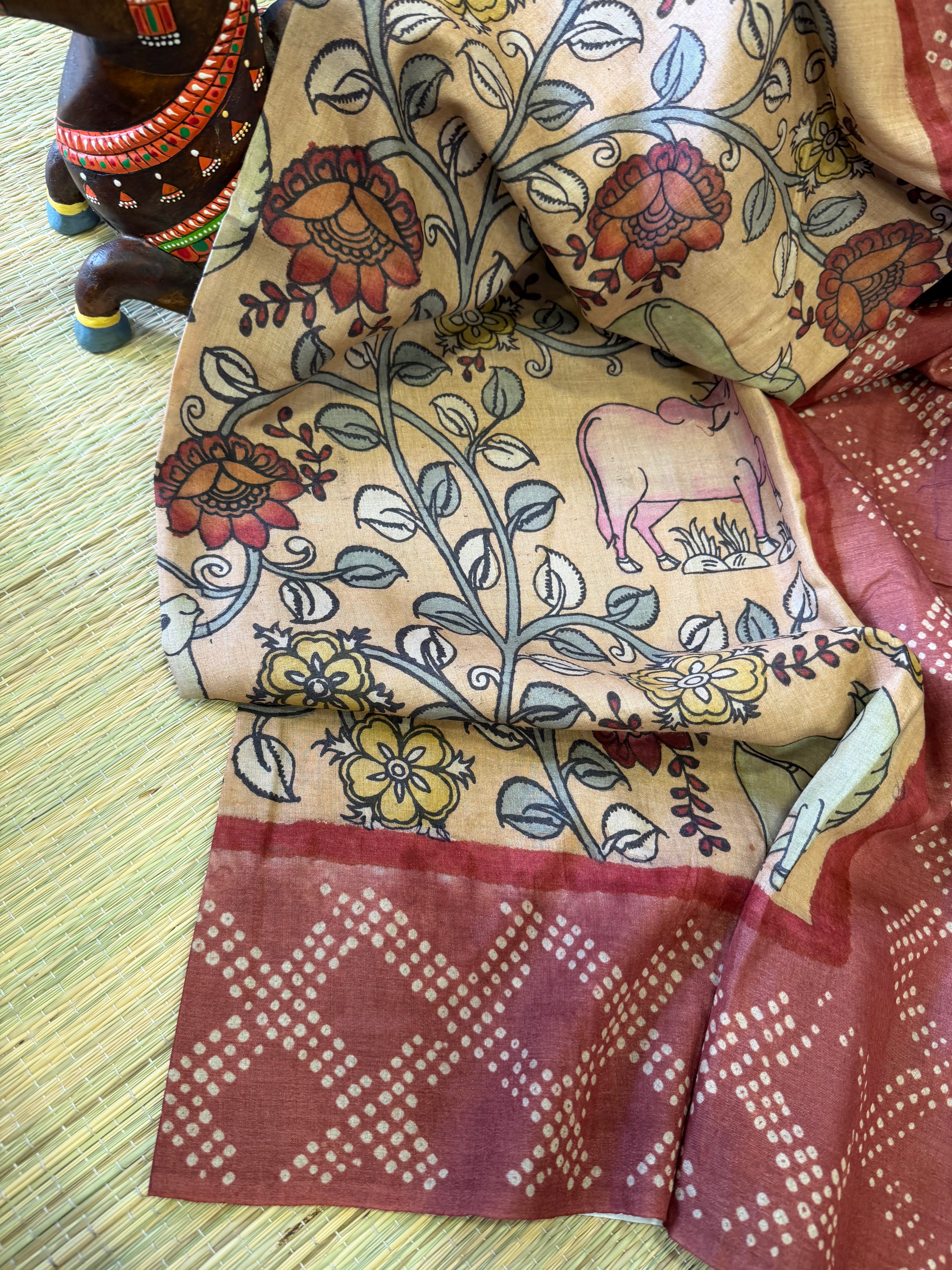 Bandhej x Kalamkari on Tussar