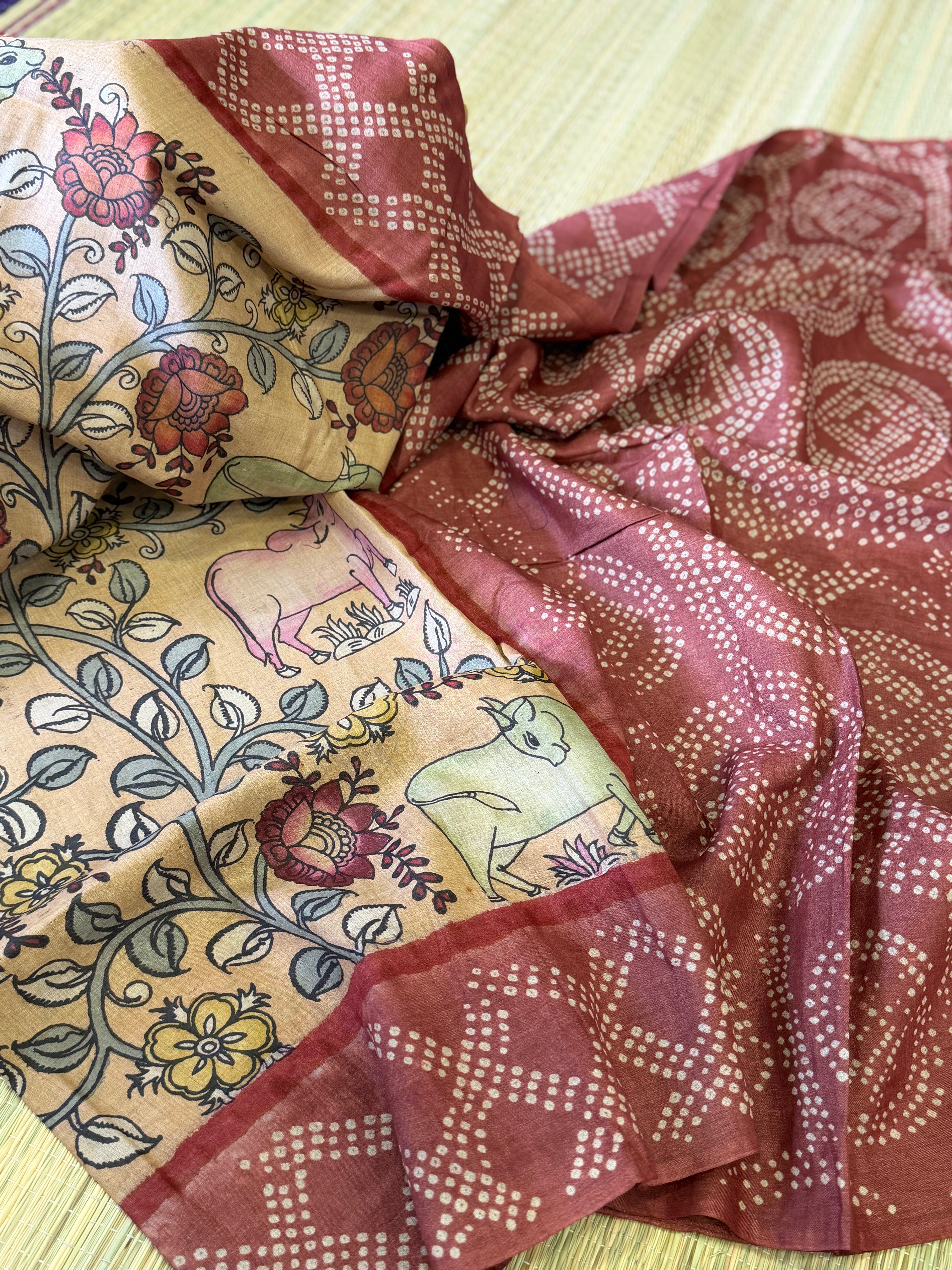 Bandhej x Kalamkari on Tussar