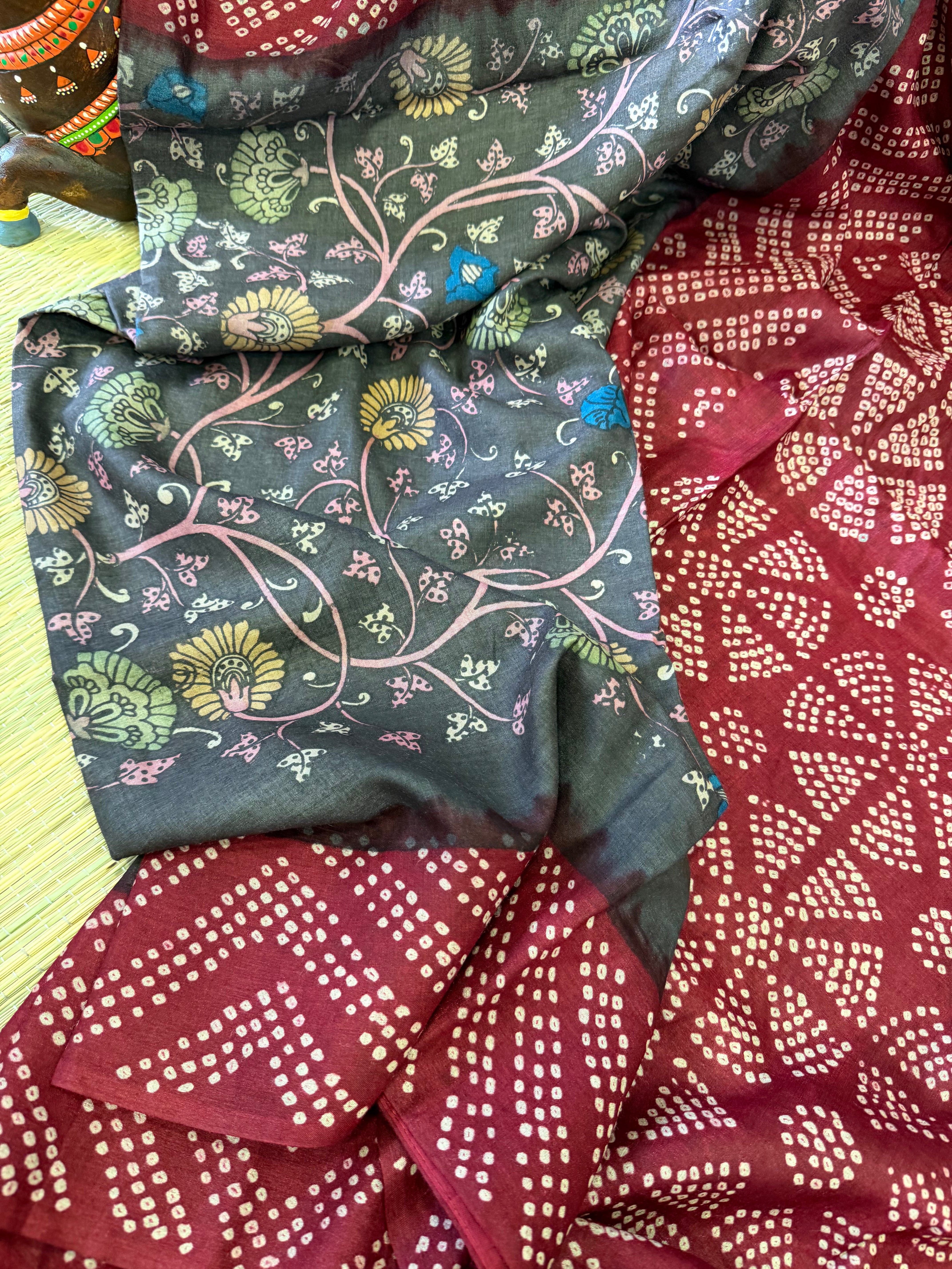 Bandhej x Kalamkari on Tussar