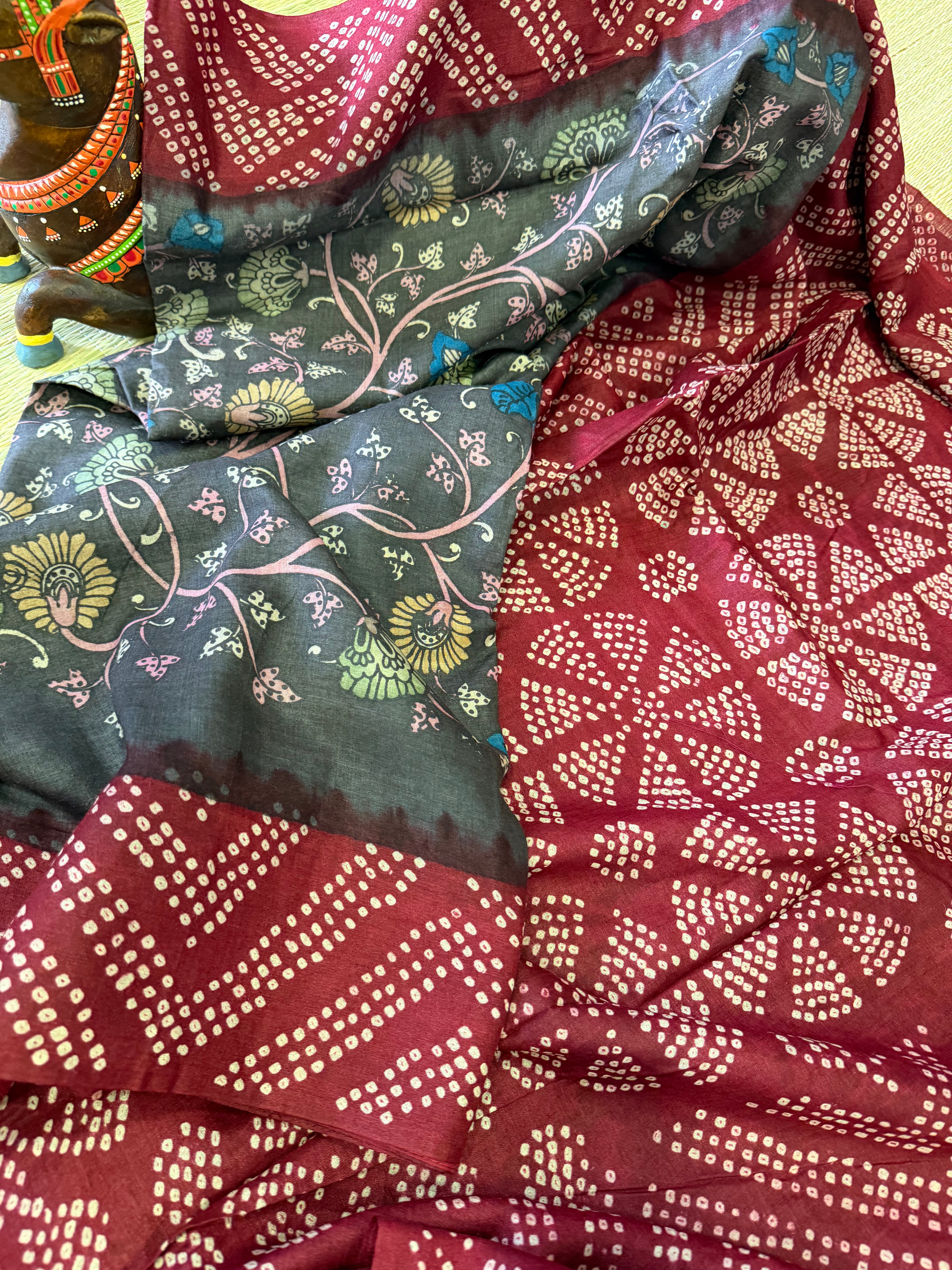 Bandhej x Kalamkari on Tussar