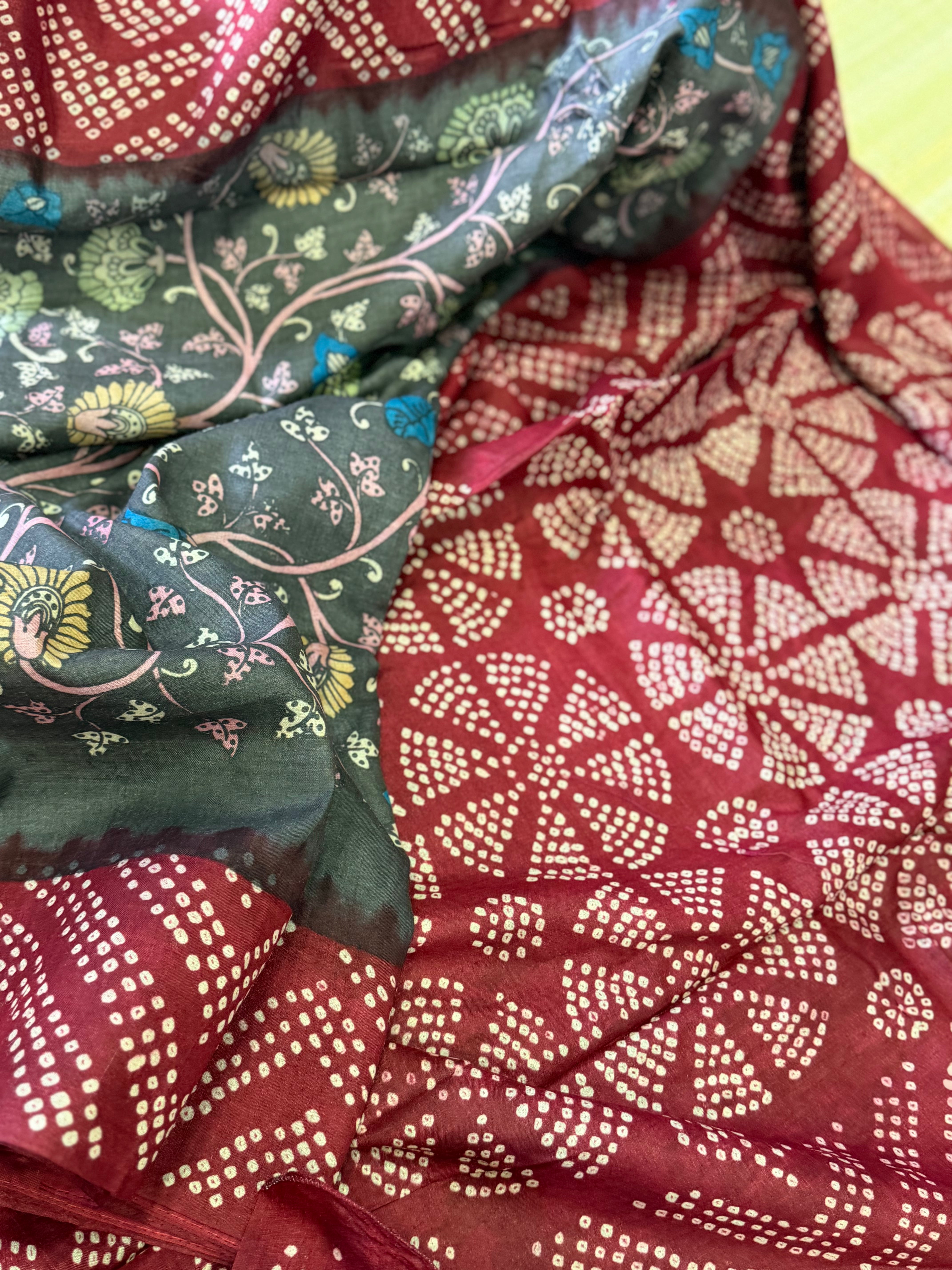 Bandhej x Kalamkari on Tussar