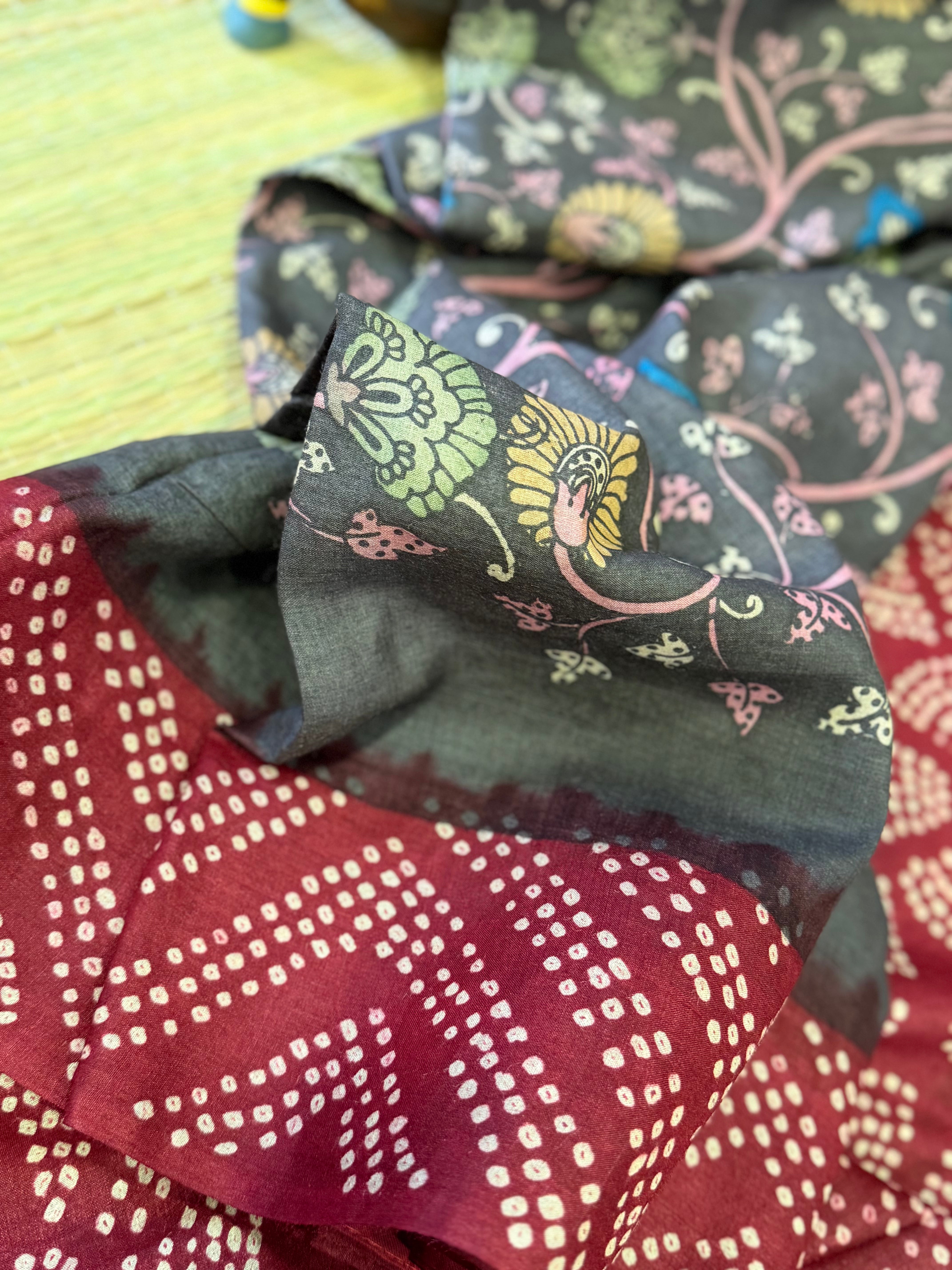 Bandhej x Kalamkari on Tussar