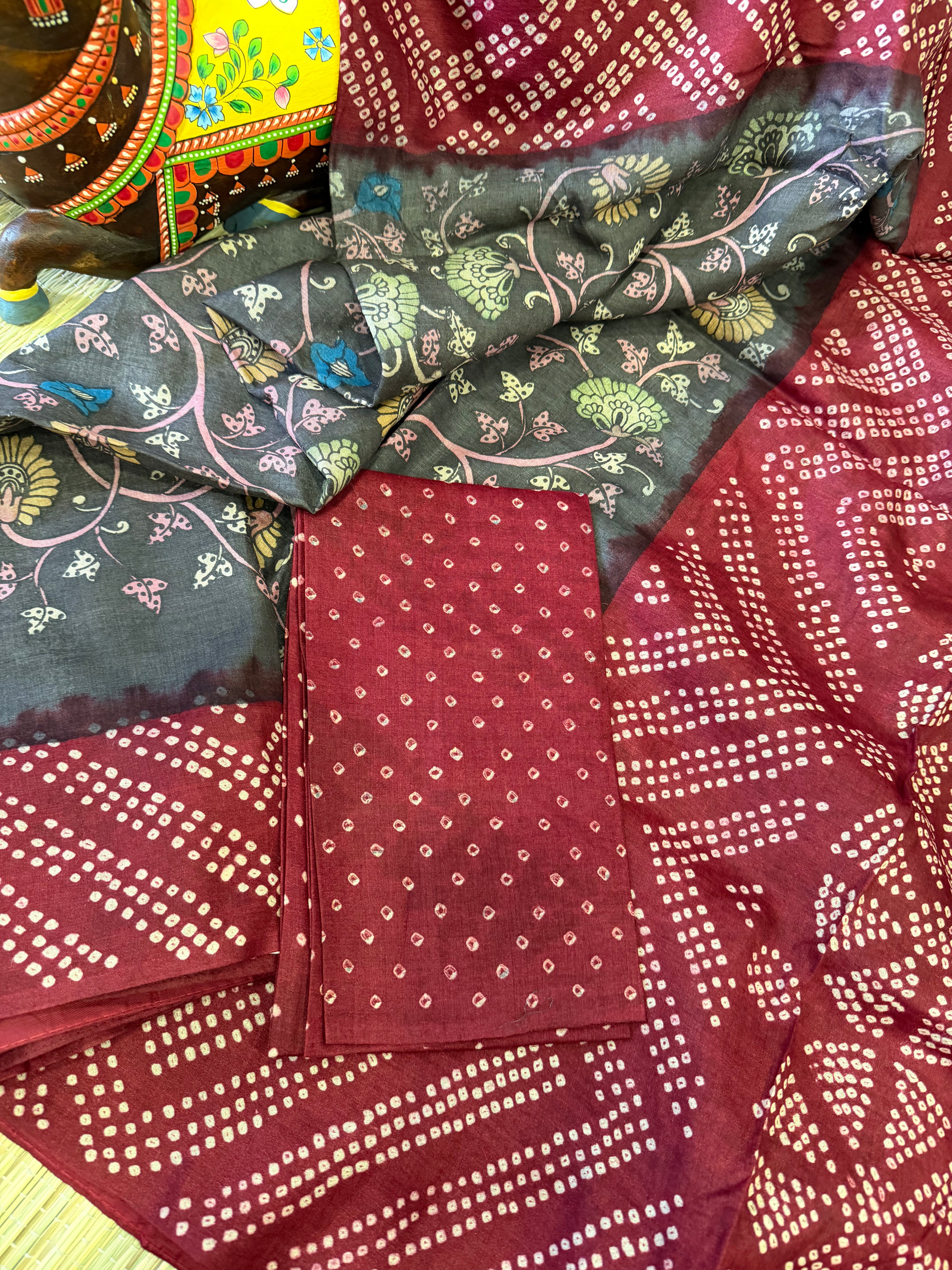 Bandhej x Kalamkari on Tussar