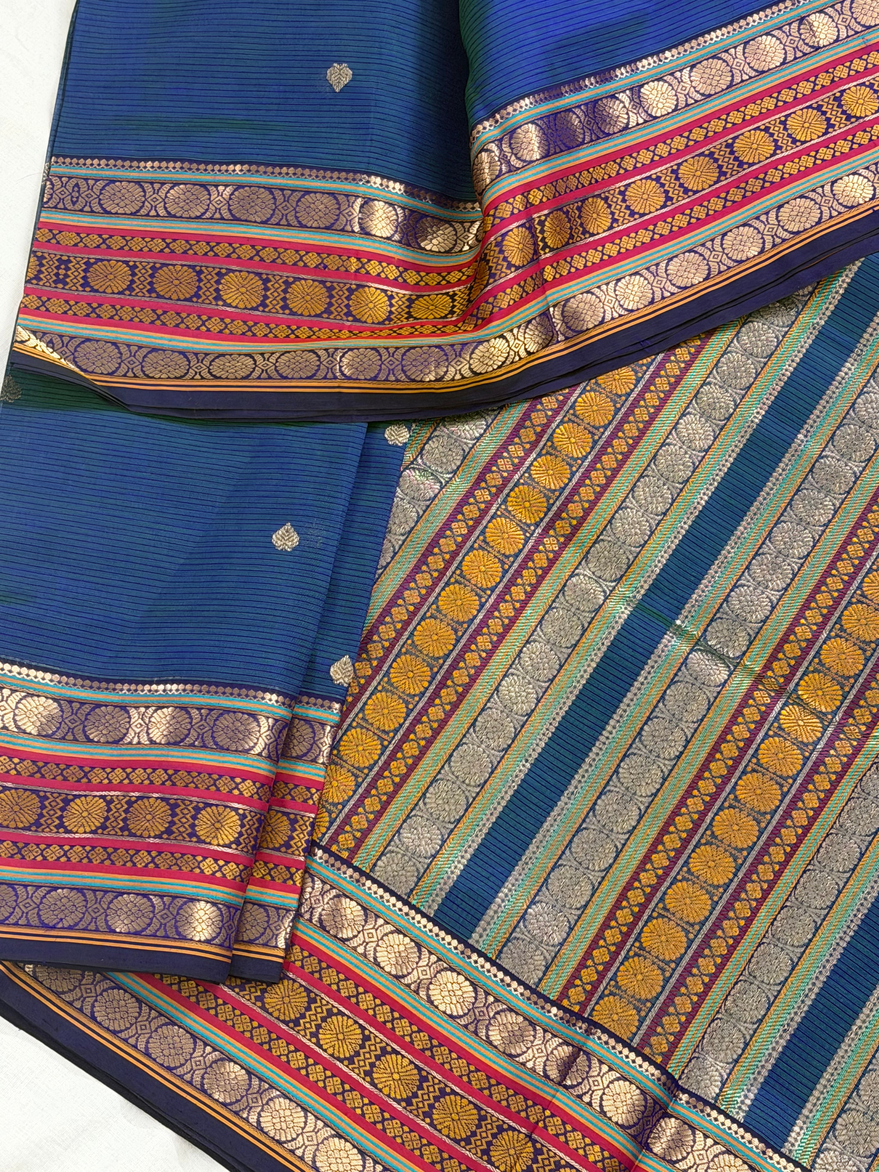 Handwoven Silk Cotton with Zari motifs  - PEACOCK BLUE