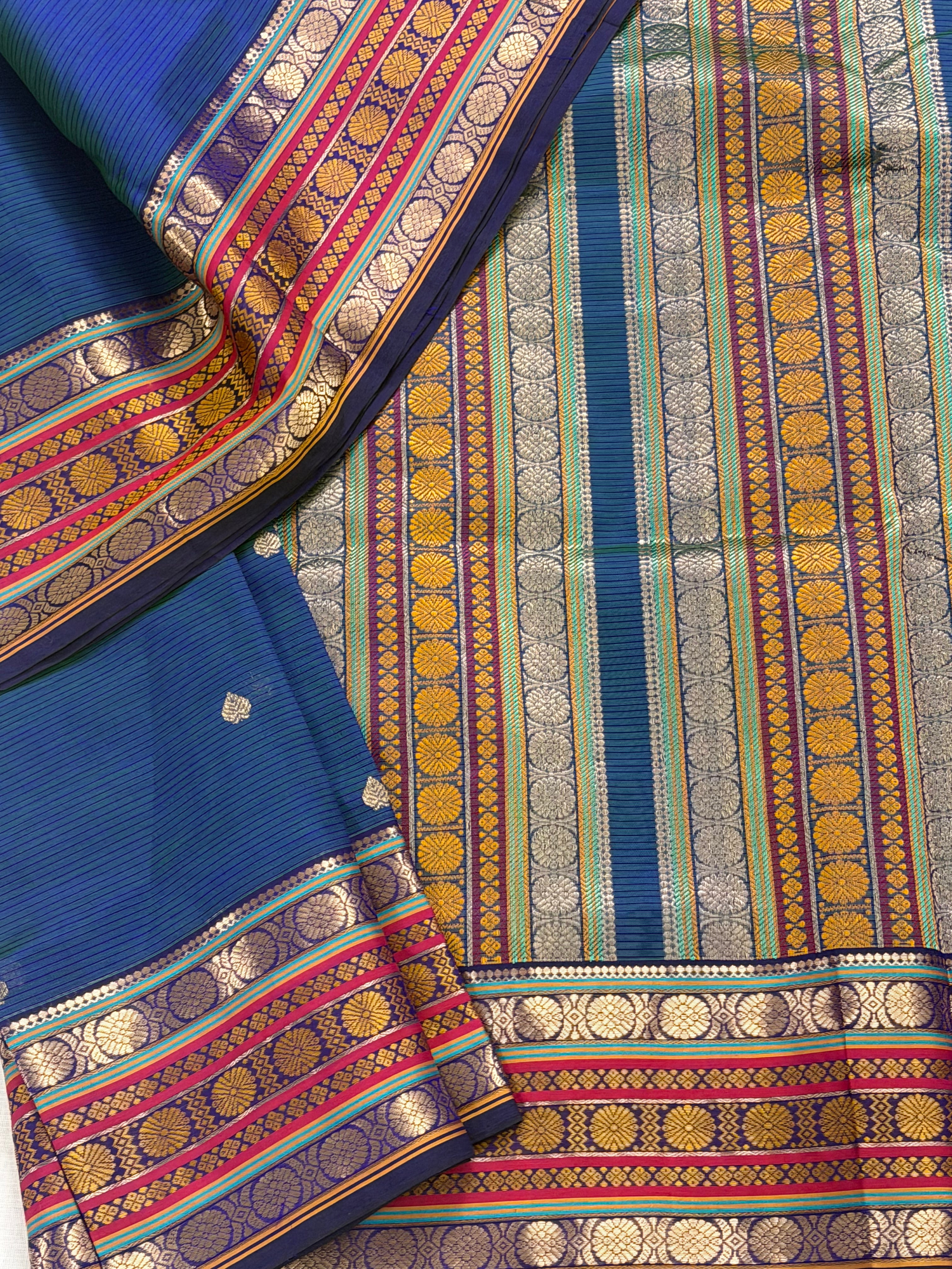 Handwoven Silk Cotton with Zari motifs  - PEACOCK BLUE