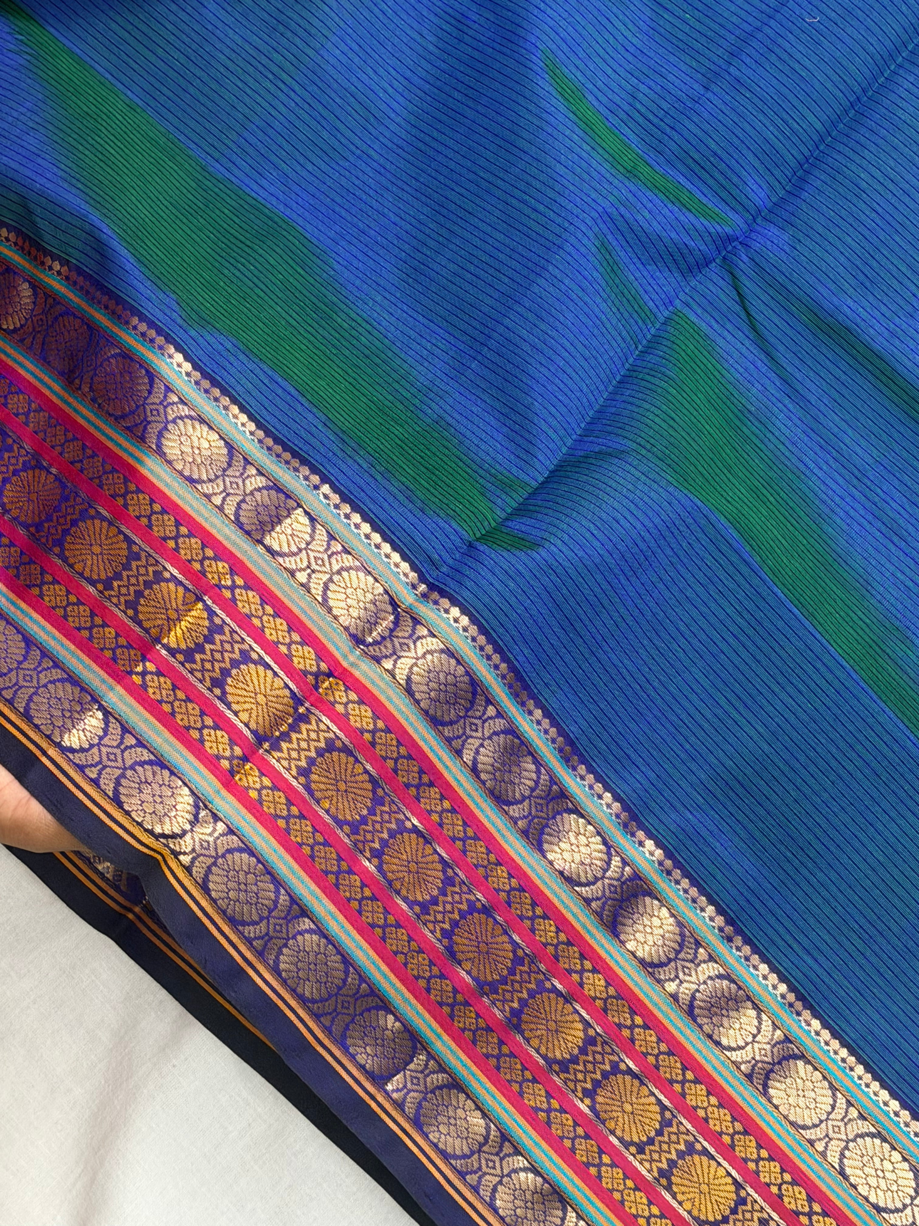 Handwoven Silk Cotton with Zari motifs  - PEACOCK BLUE