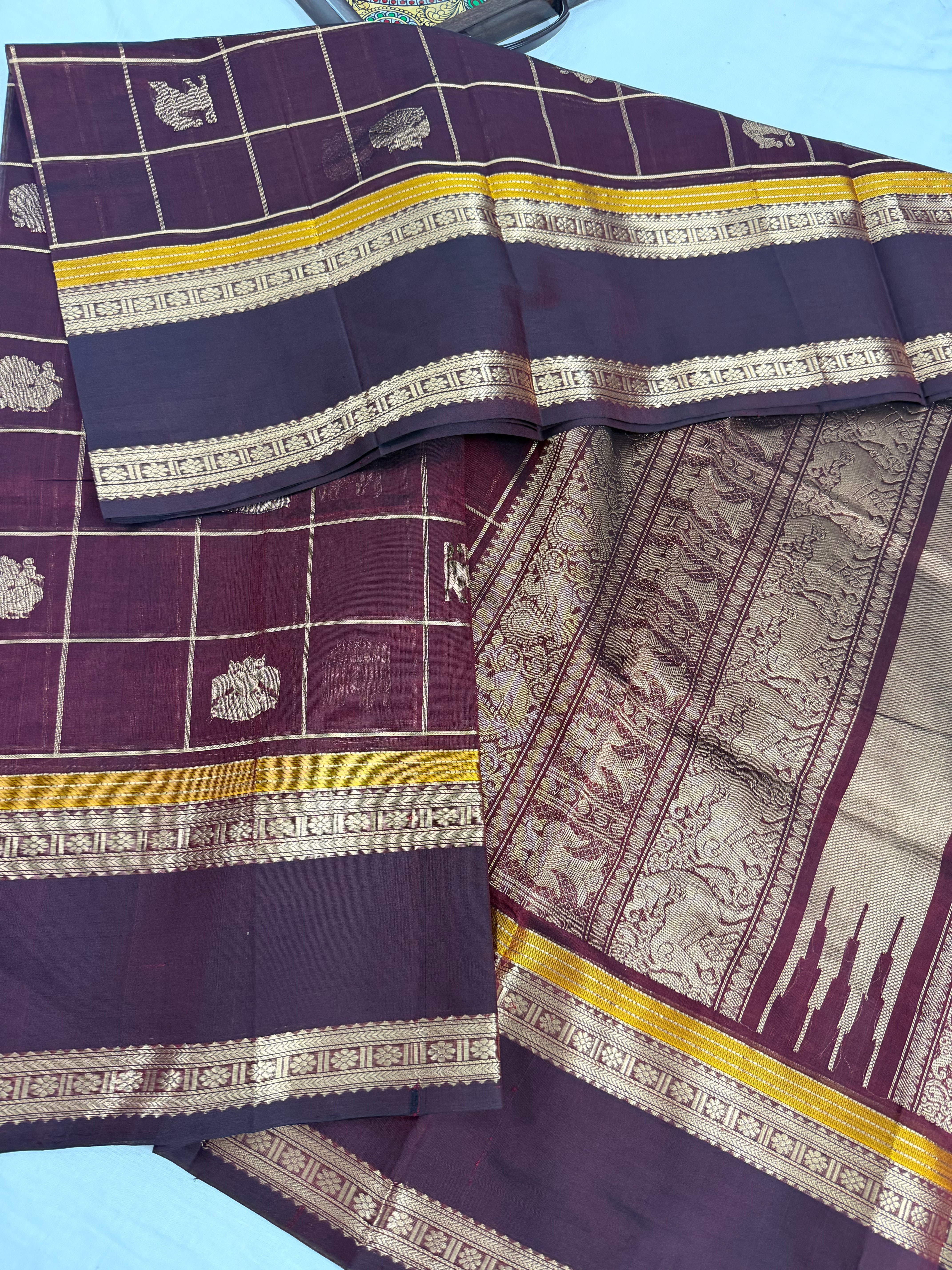 Handwoven Silk Cotton with Zari motifs