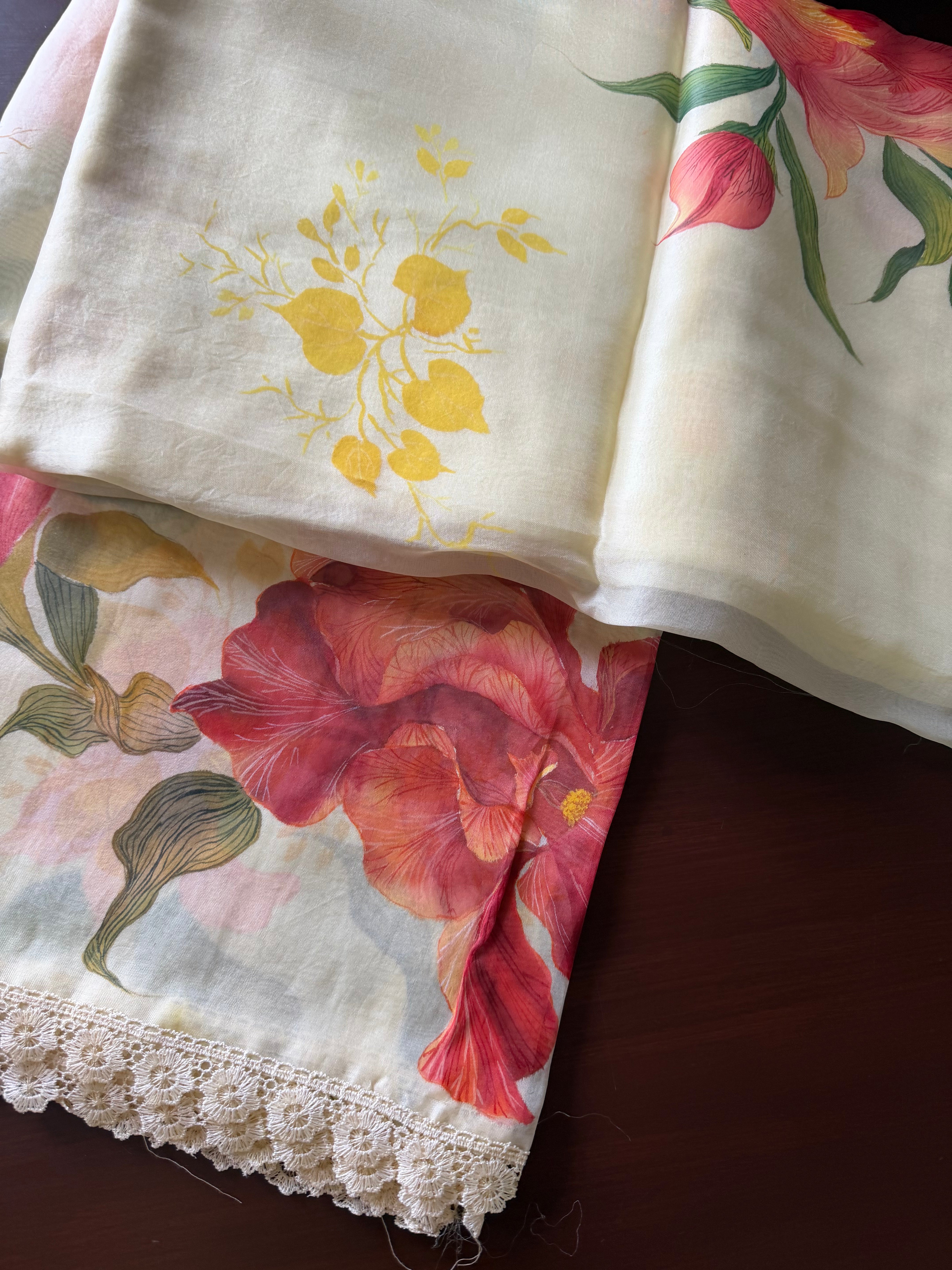 VRIKSHA : HANDPAINTED ORGANZA (MELON YELLOW)