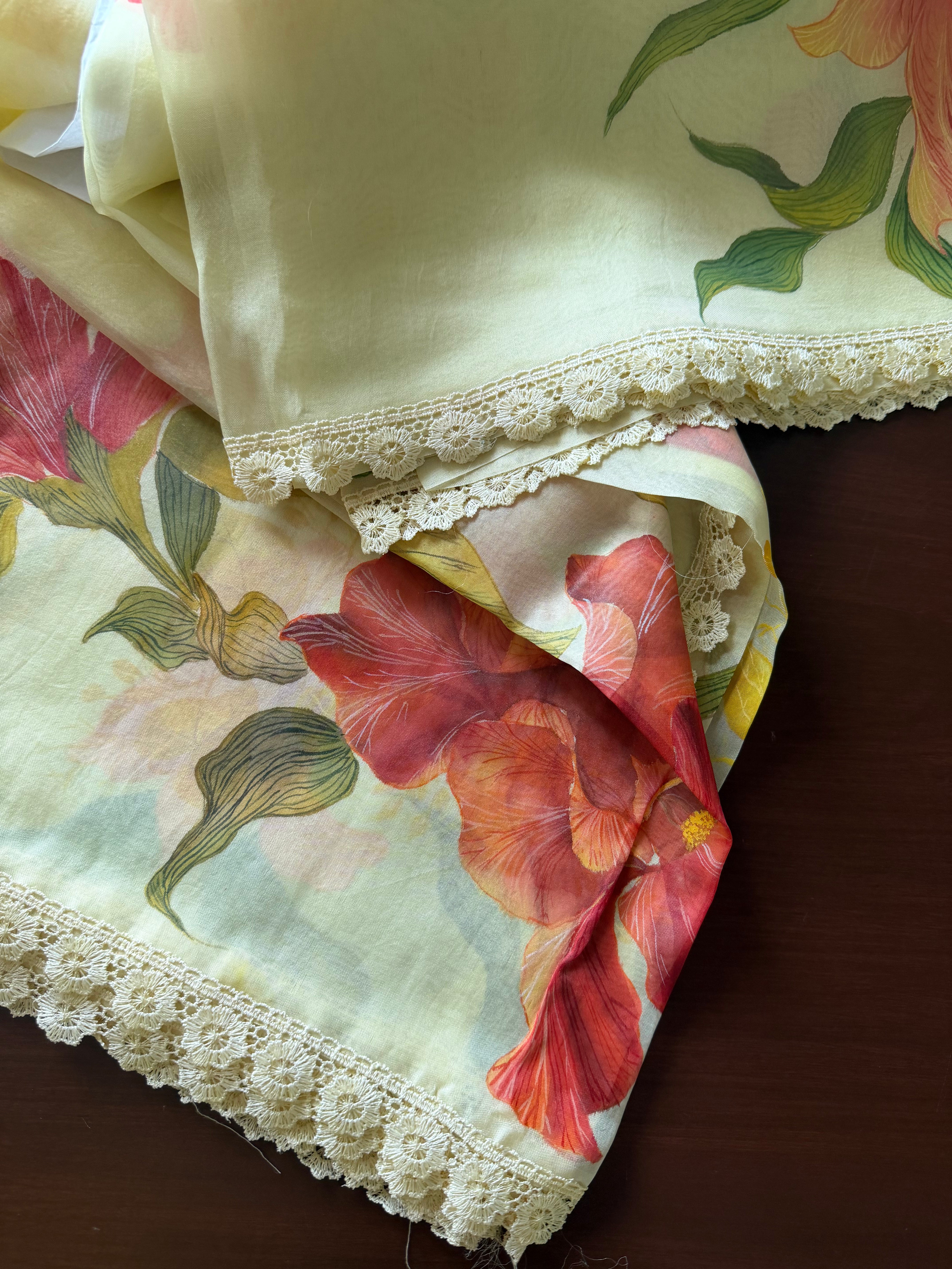 VRIKSHA : HANDPAINTED ORGANZA (MELON YELLOW)
