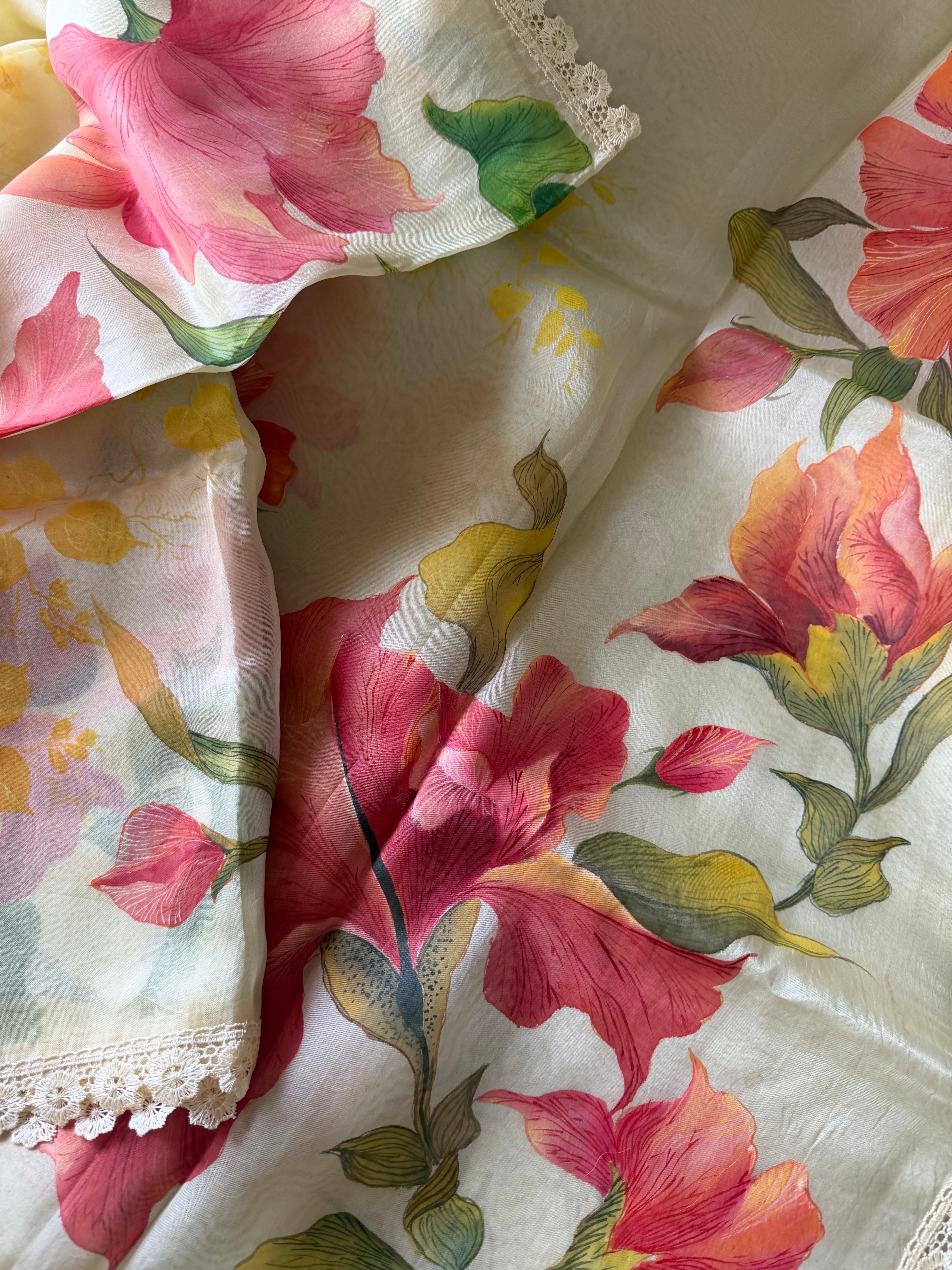 VRIKSHA : HANDPAINTED ORGANZA (MELON YELLOW)