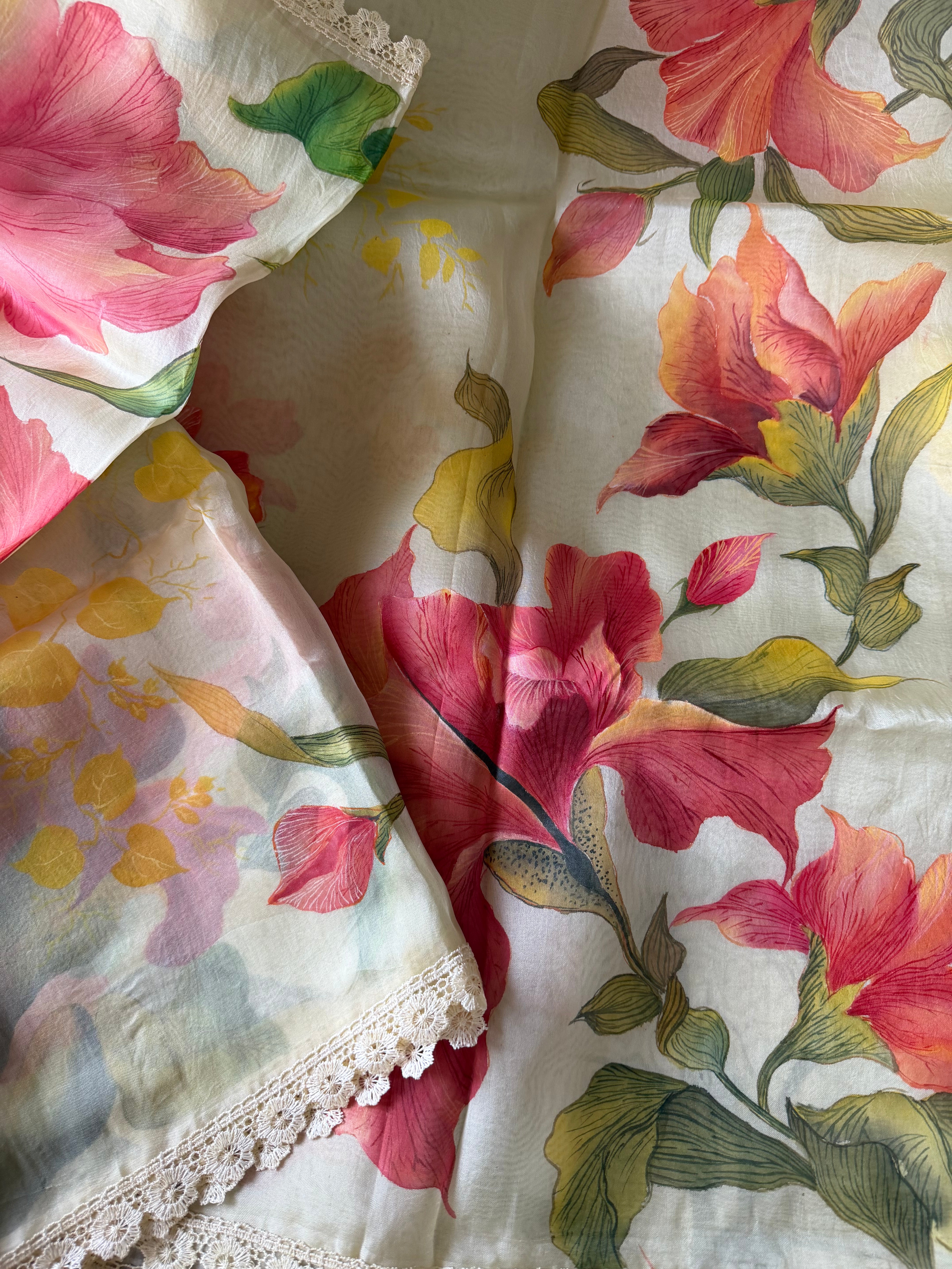 VRIKSHA : HANDPAINTED ORGANZA (MELON YELLOW)