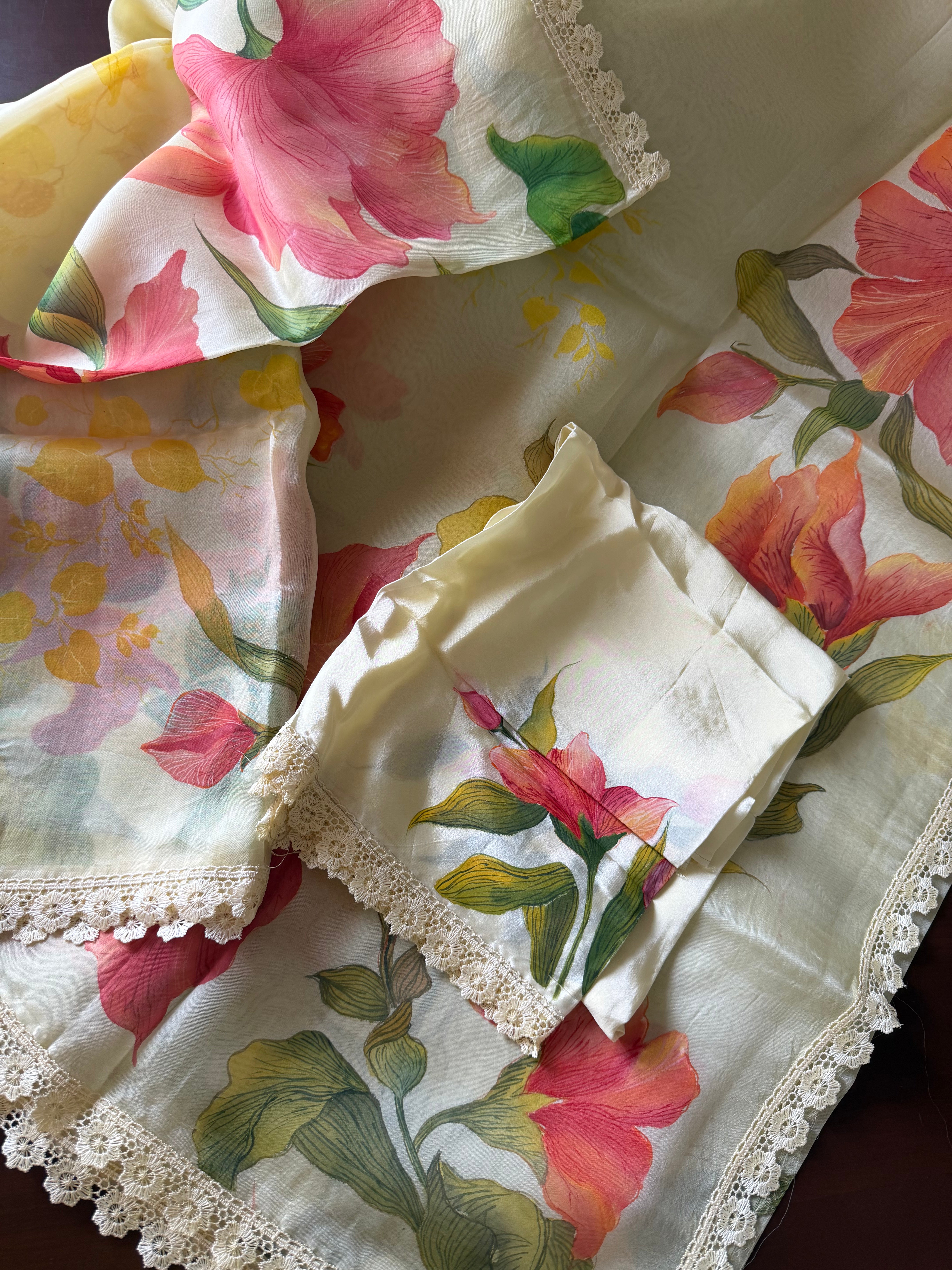 VRIKSHA : HANDPAINTED ORGANZA (MELON YELLOW)