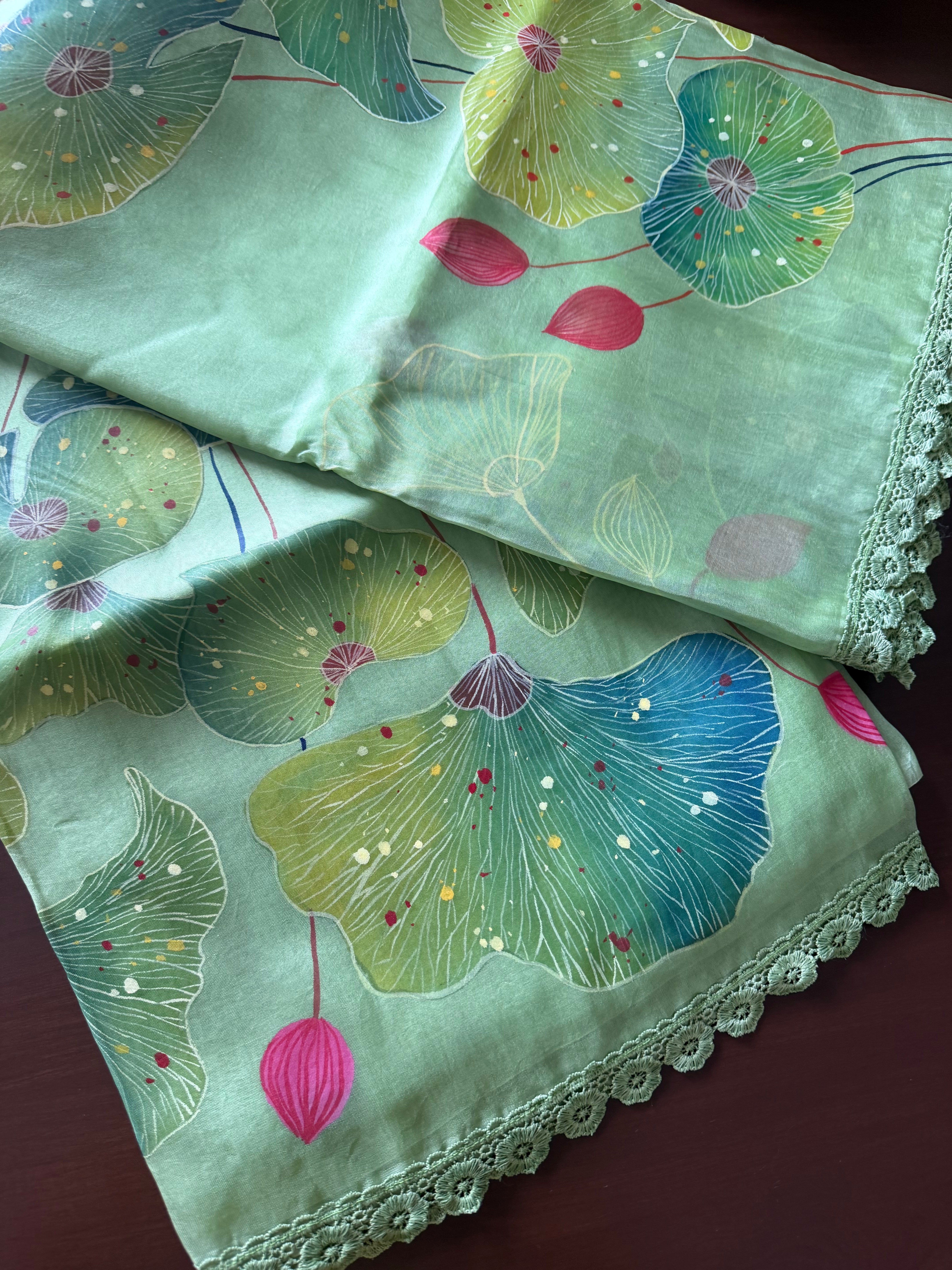 VRIKSHA : HANDPAINTED ORGANZA (PASTEL GREEN)