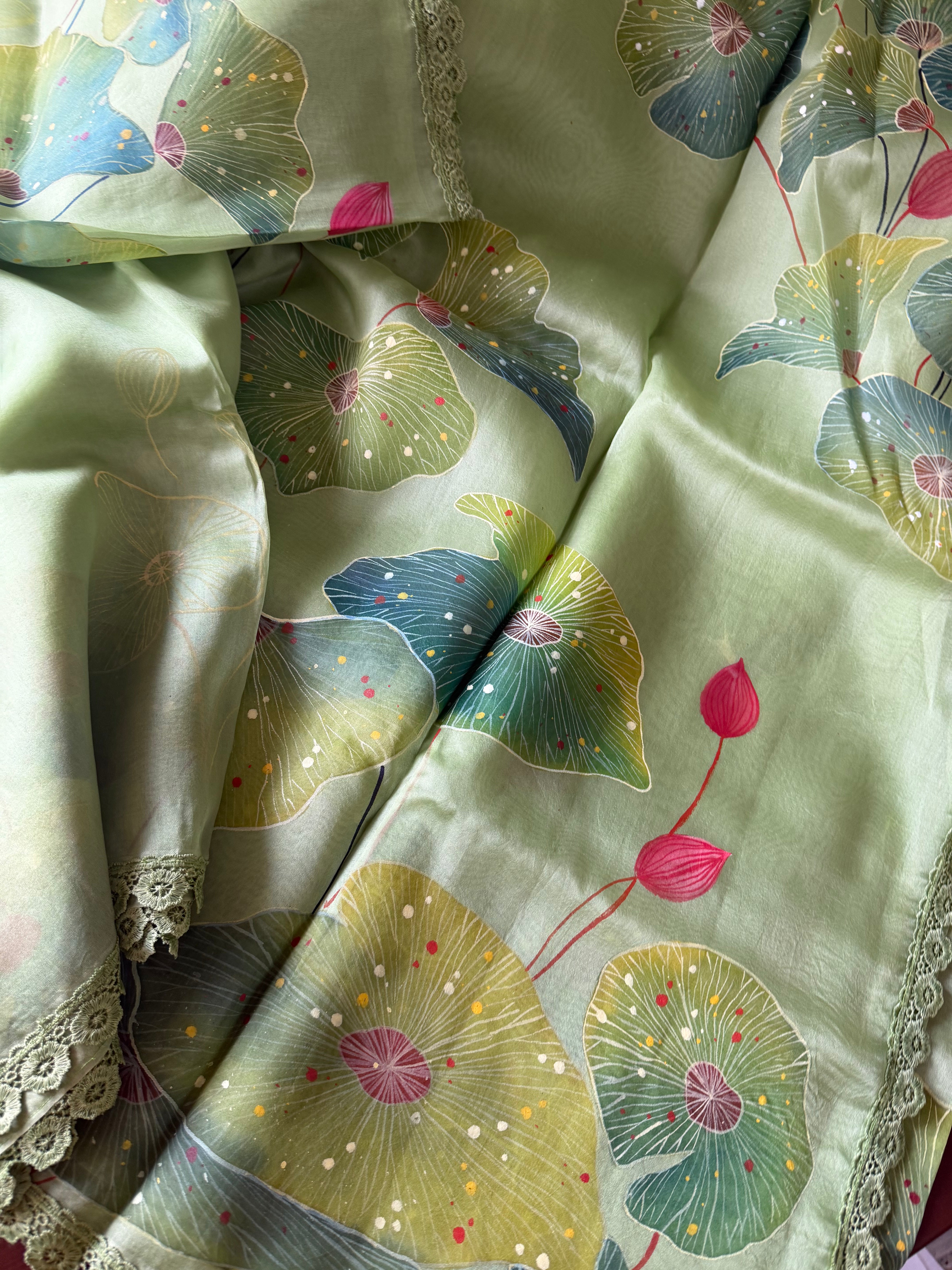 VRIKSHA : HANDPAINTED ORGANZA (PASTEL GREEN)