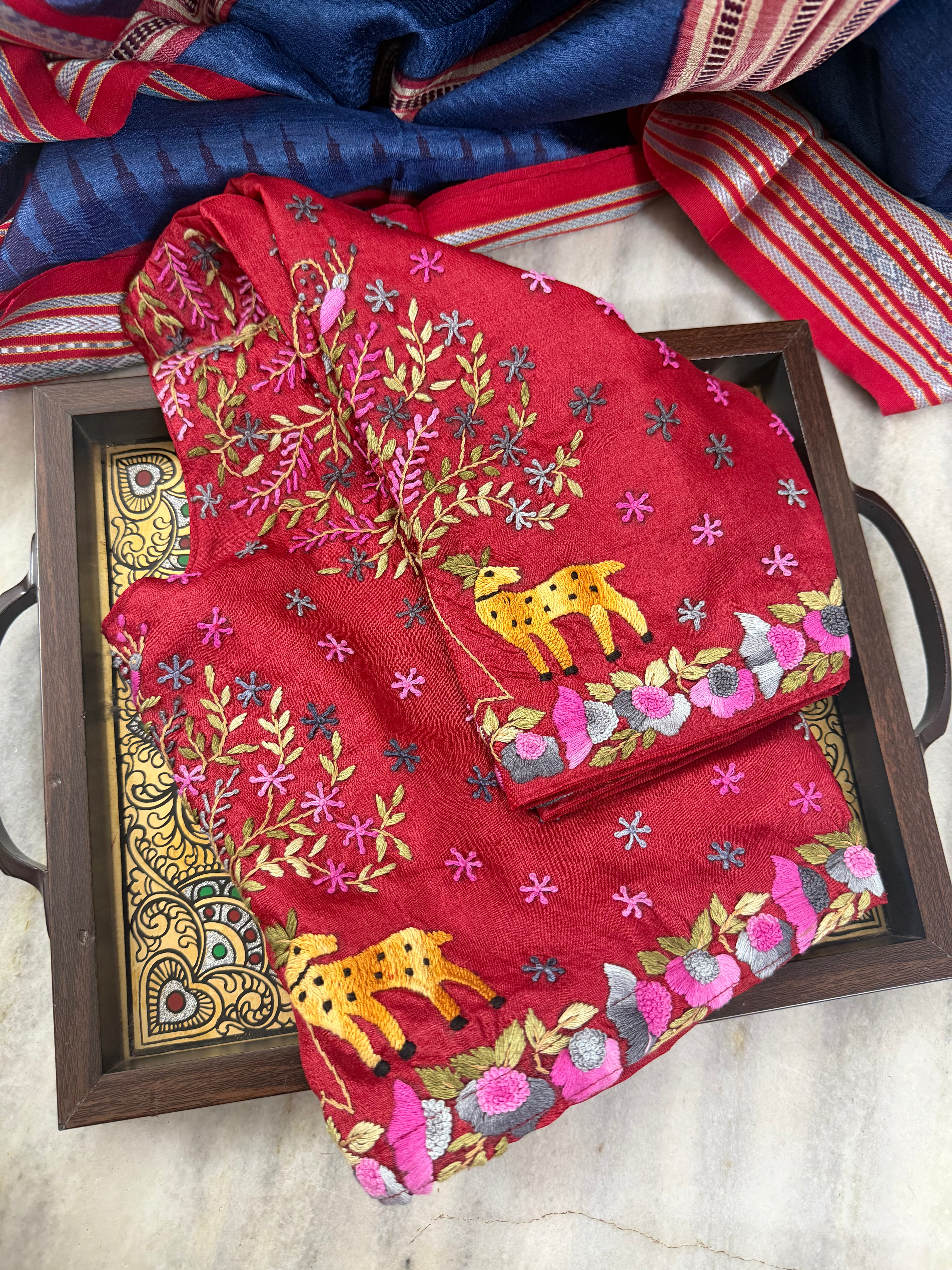 Handcrafted Ready to Wear Blouse - French Knot Embroidery (Red)
