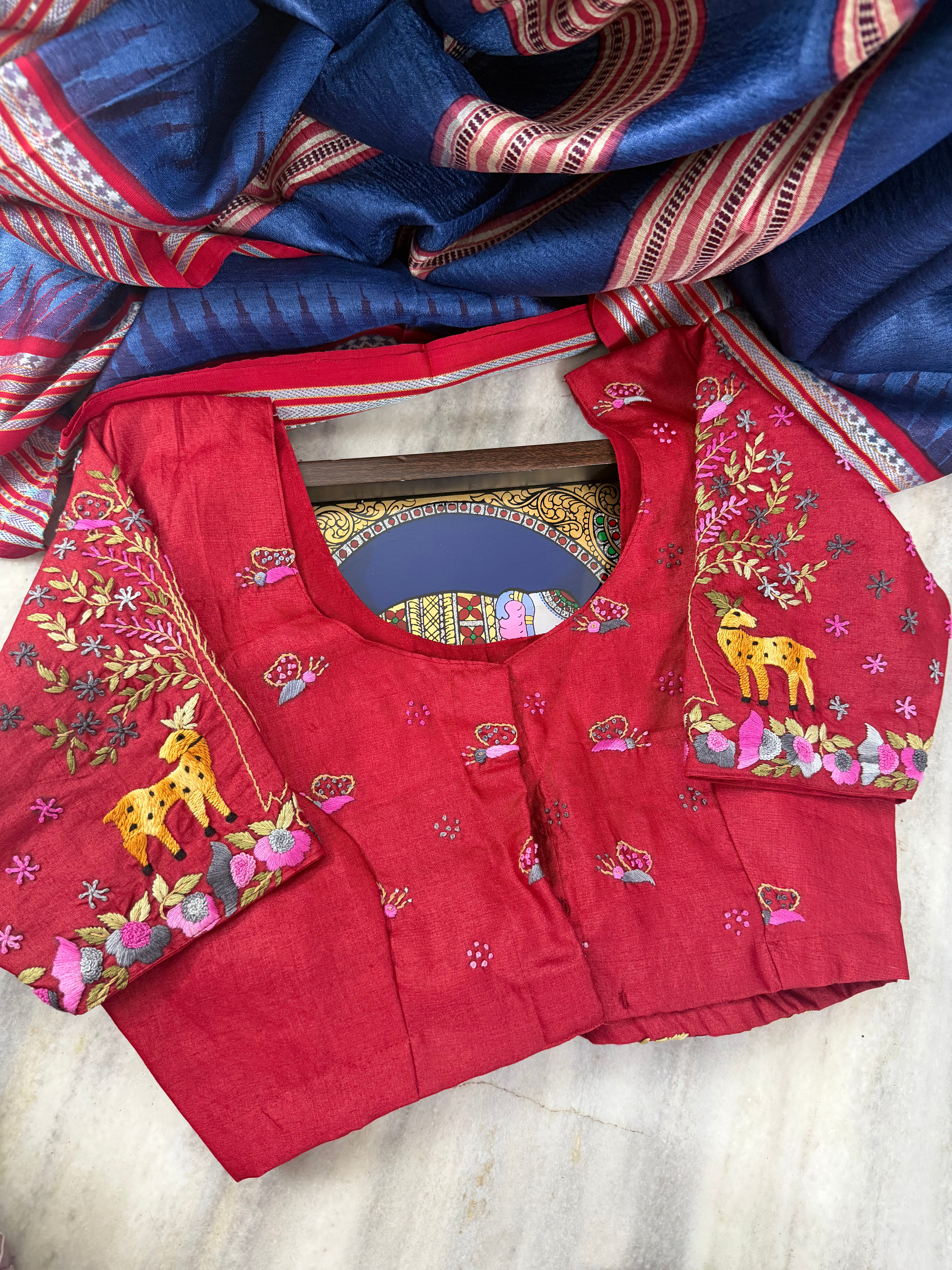 Handcrafted Ready to Wear Blouse - French Knot Embroidery (Red)
