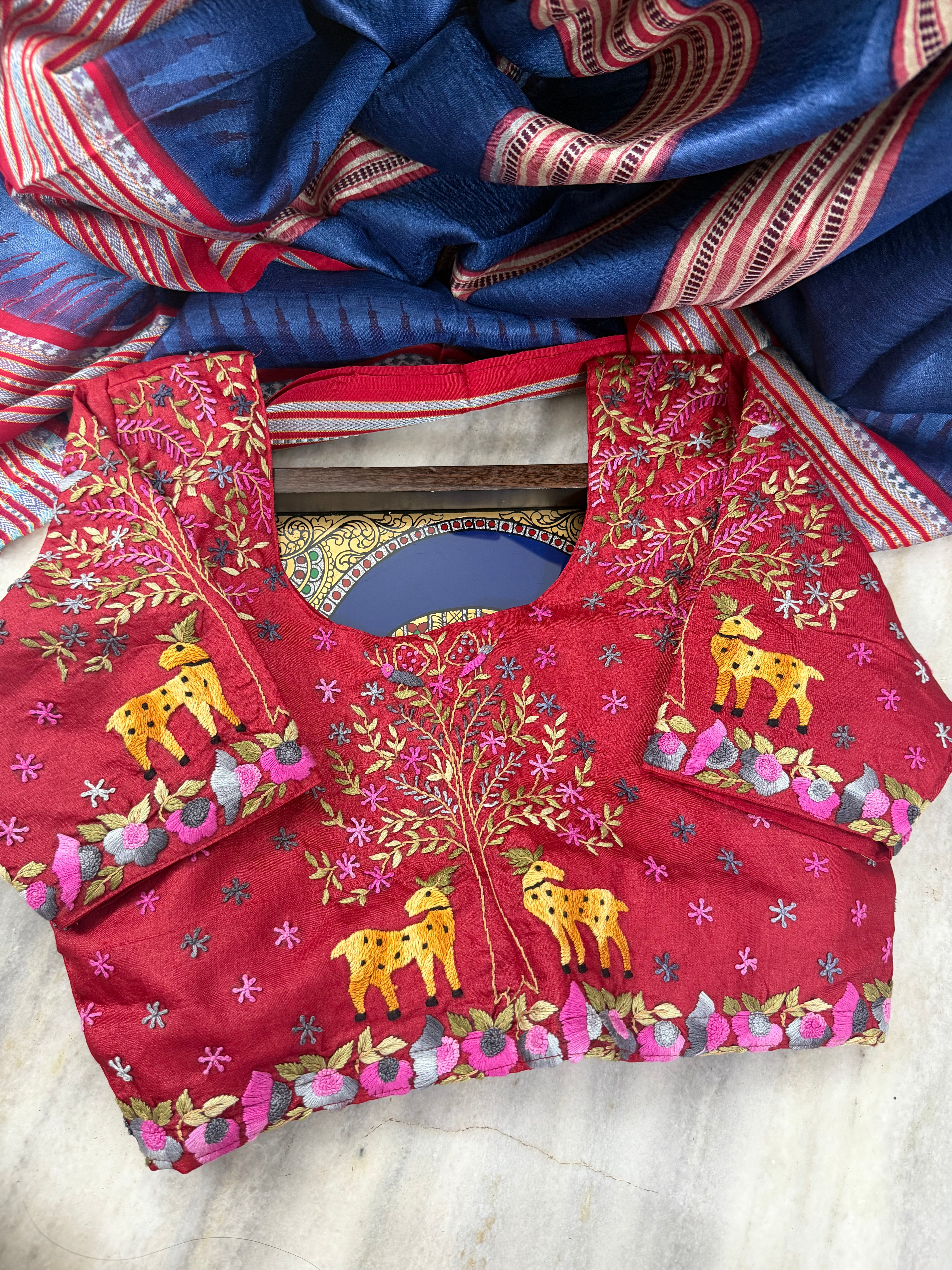 Handcrafted Ready to Wear Blouse - French Knot Embroidery (Red)