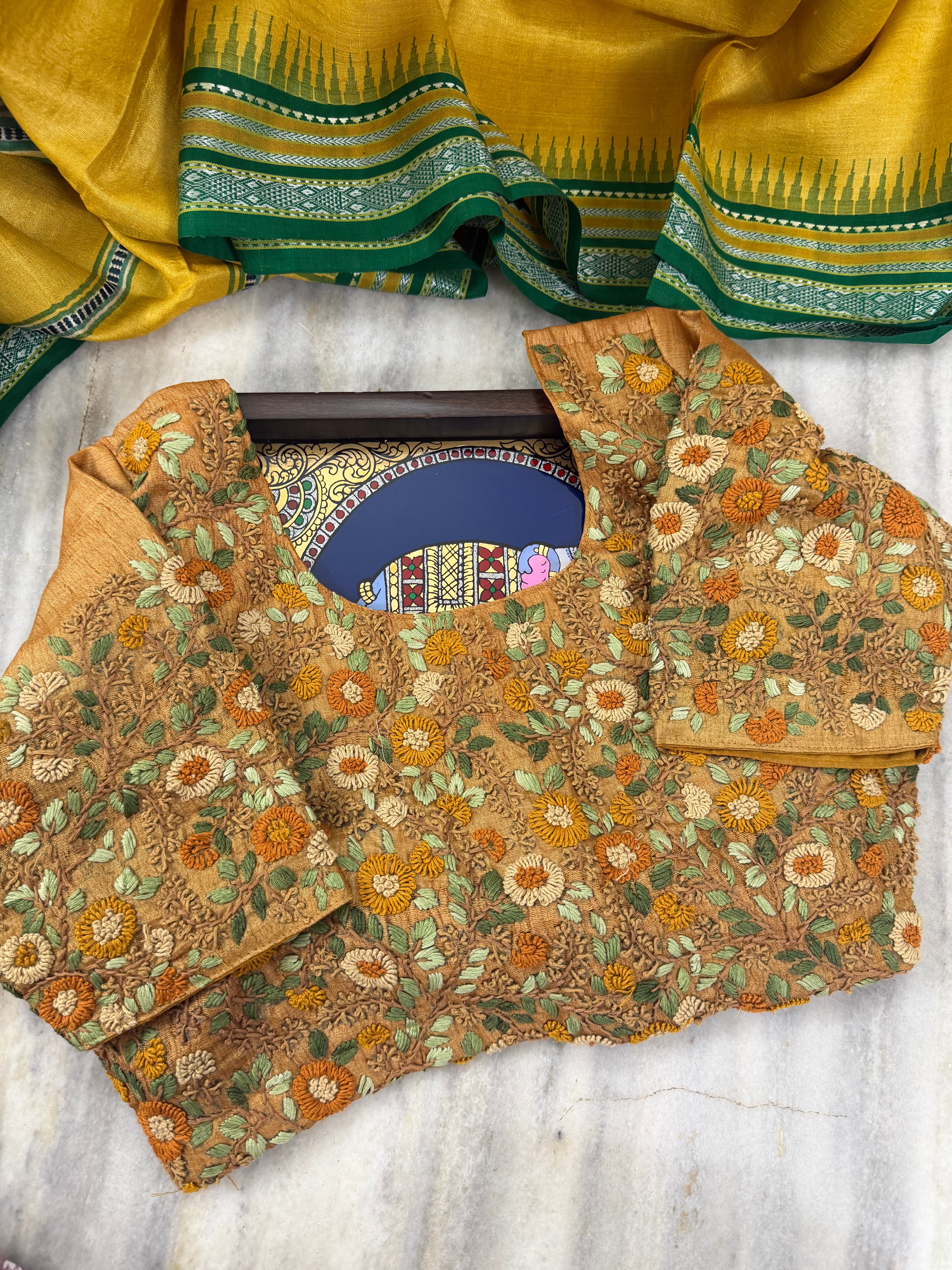 Handcrafted Ready to Wear Blouse - French Knot Embroidery (Ochre Yellow)
