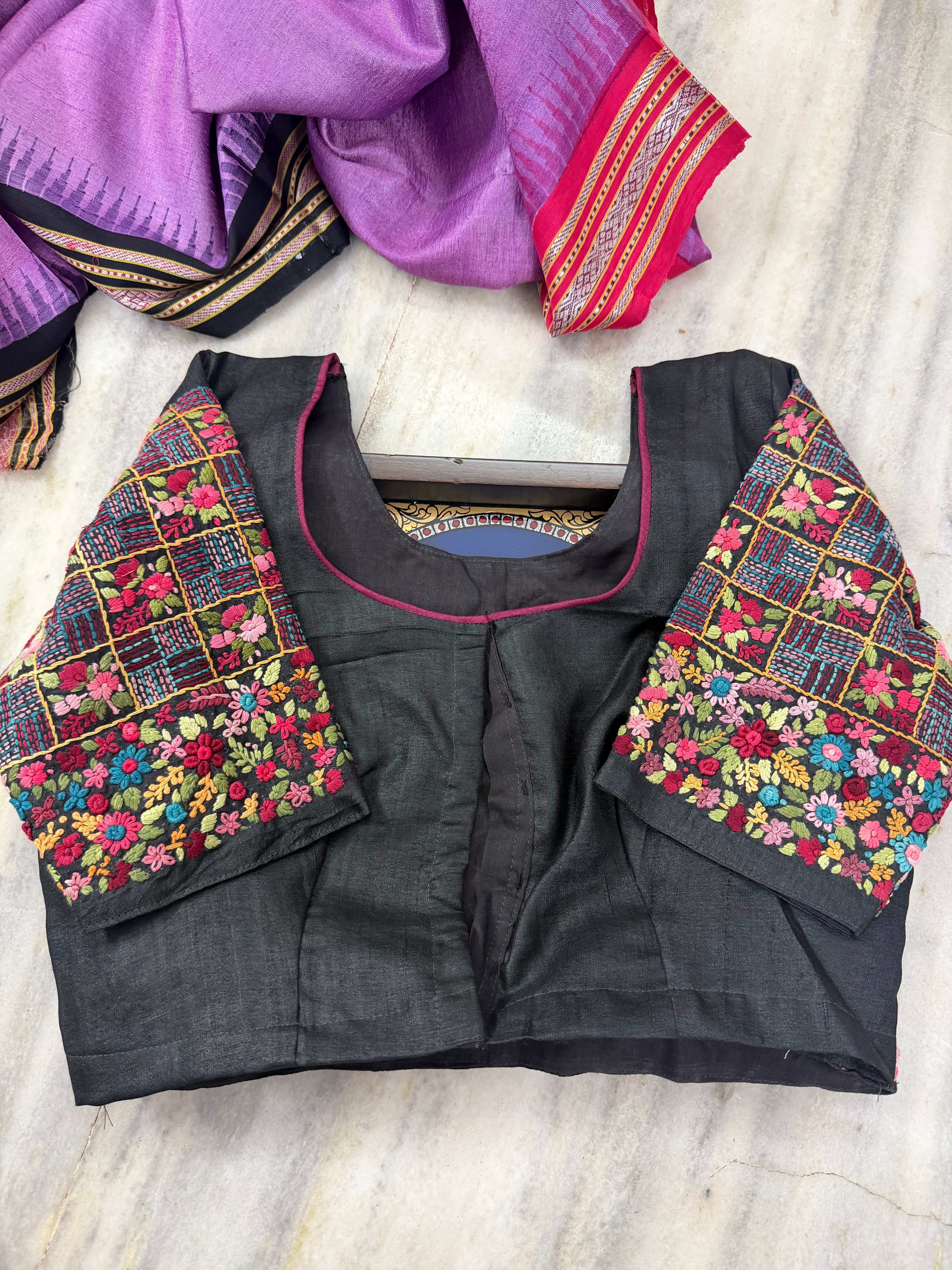Handcrafted Ready to Wear Blouse - French Knot Embroidery (Black)