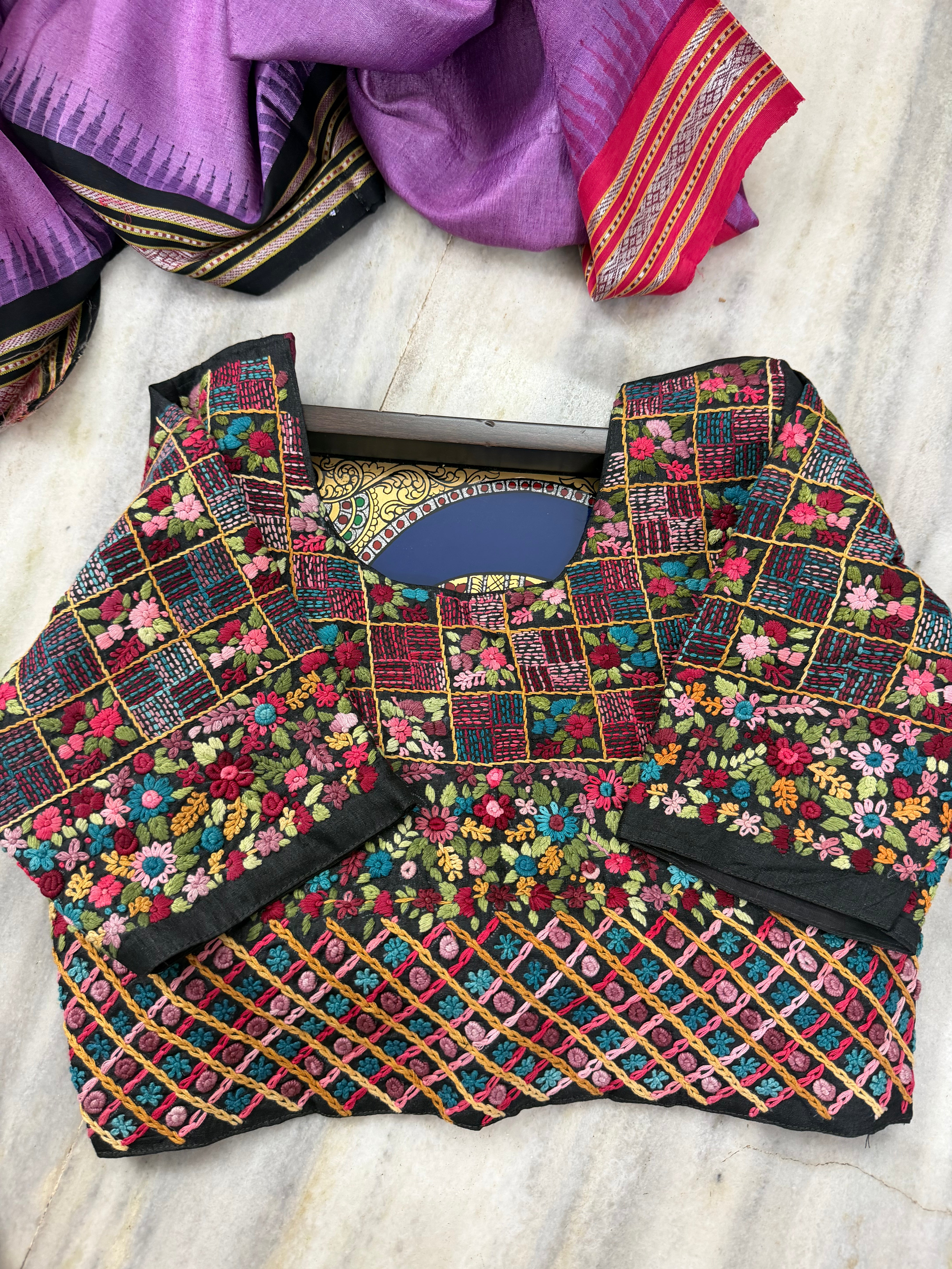 Handcrafted Ready to Wear Blouse - French Knot Embroidery (Black)