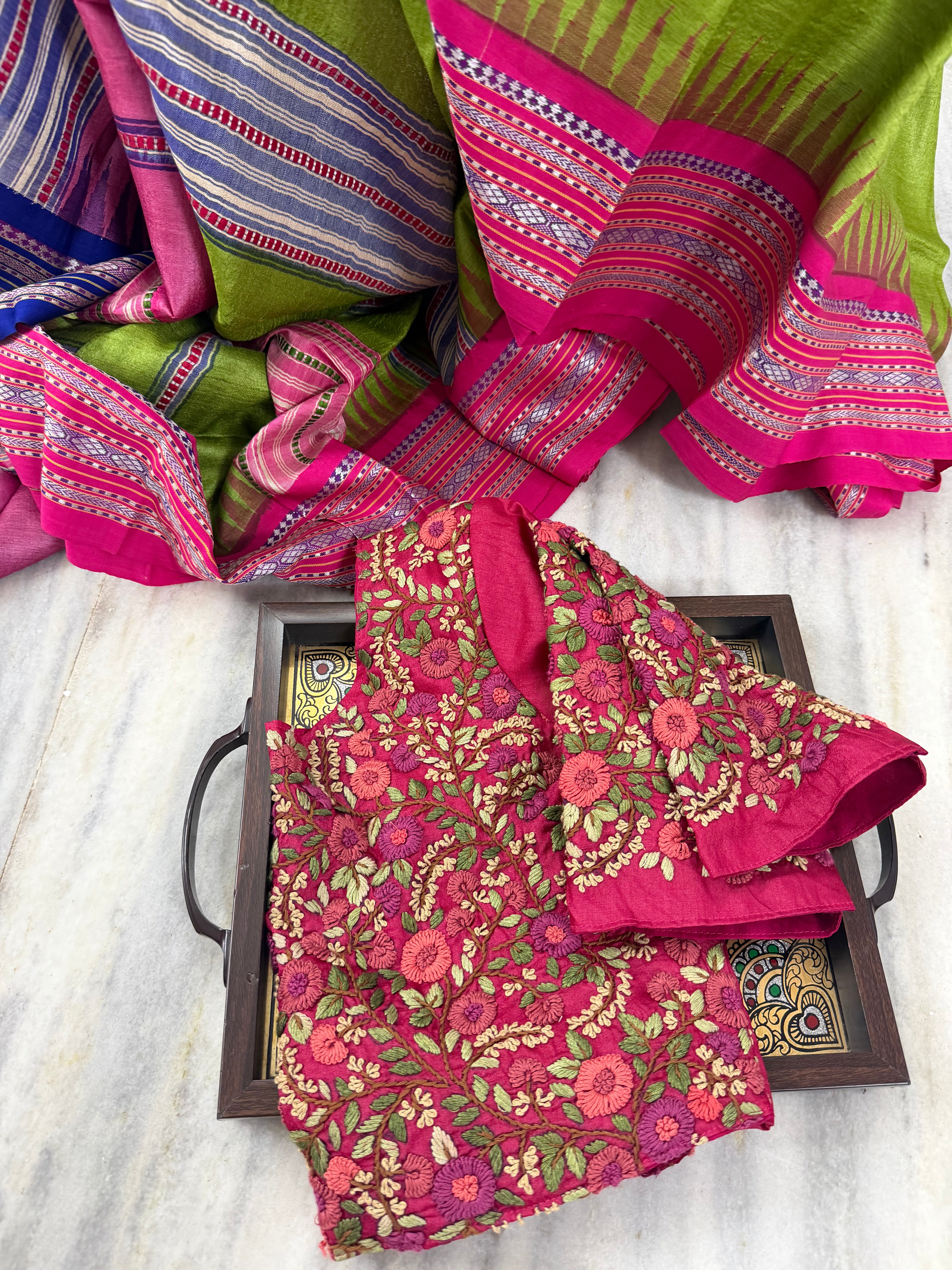 Handcrafted Ready to Wear Blouse - French Knot Embroidery (Hot Pink)