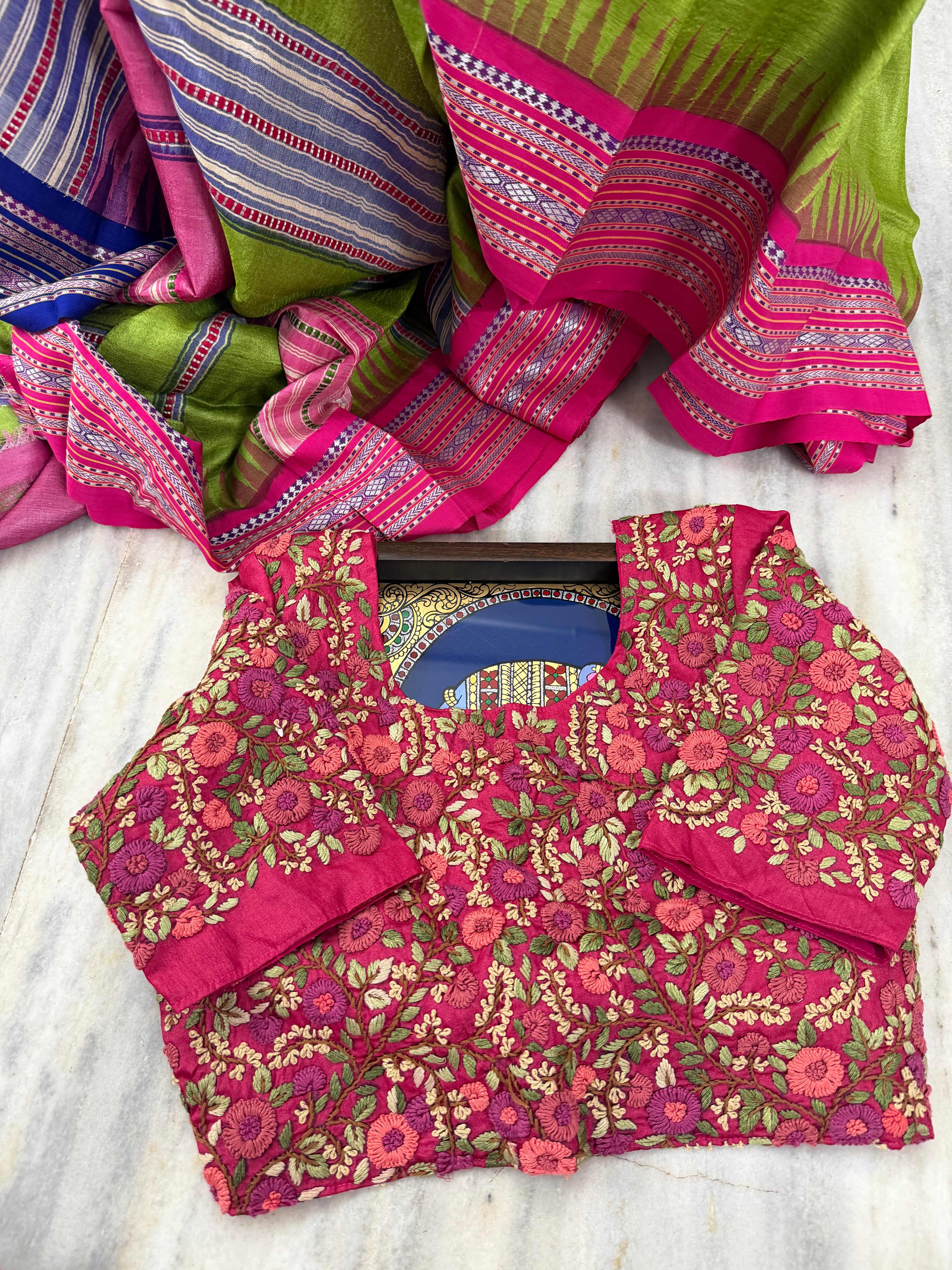 Handcrafted Ready to Wear Blouse - French Knot Embroidery (Hot Pink)